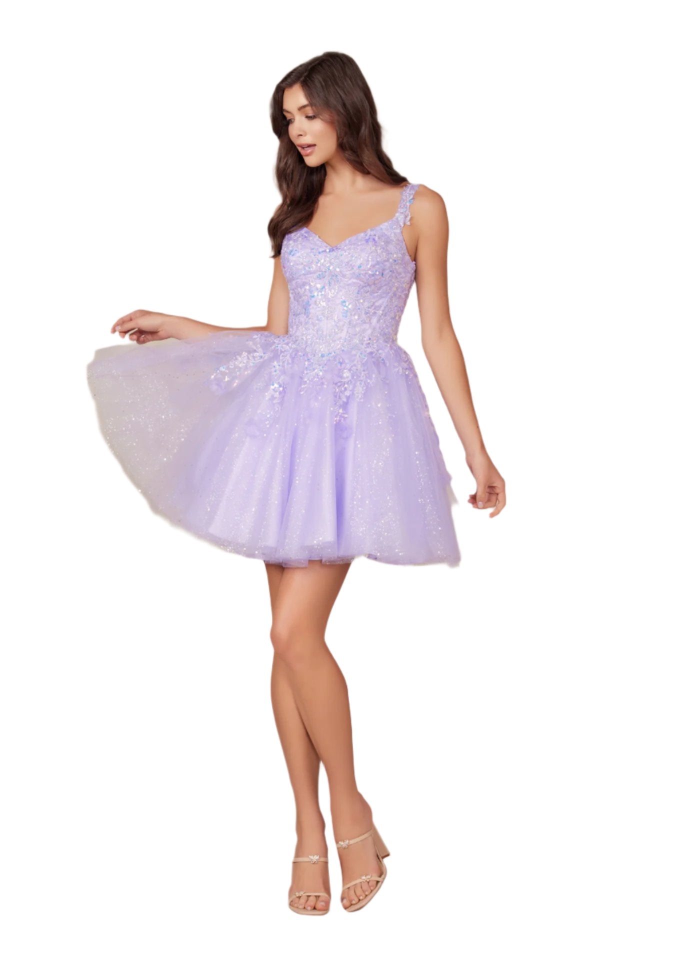 This Nox Anabel H846 dress is perfect for homecoming with its shimmering lace, sequin corset, and flattering silhouette. Its elegant design is sure to make you stand out at any cocktail party. Made with high-quality materials, this dress is both comfortable and stylish. Elevate your style with this stunning cocktail gown.