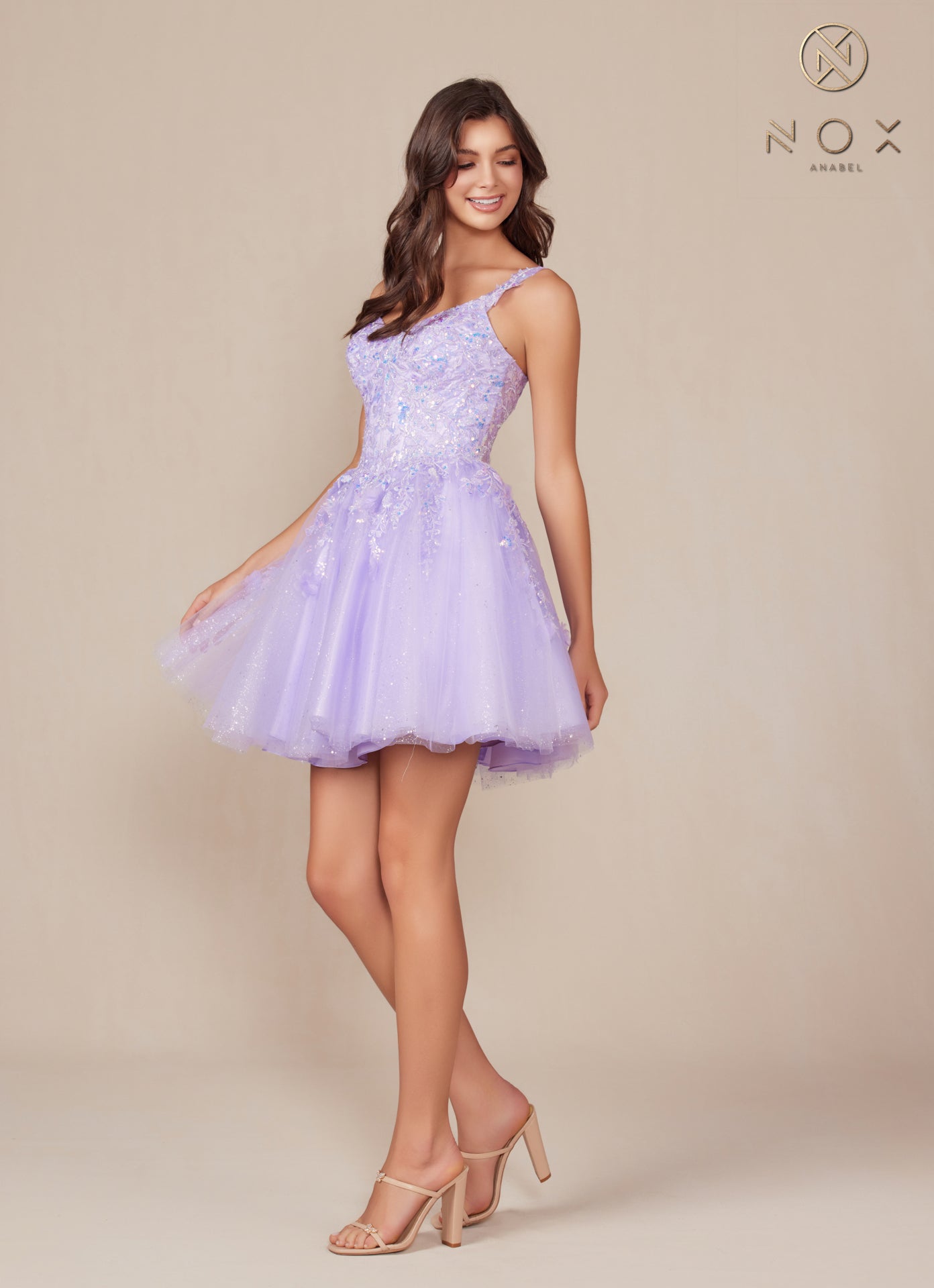 Nox Anabel H846 Size 6, 14 Lilac Short Shimmer Lace Homecoming Dress Sequin Corset Cocktail Gown