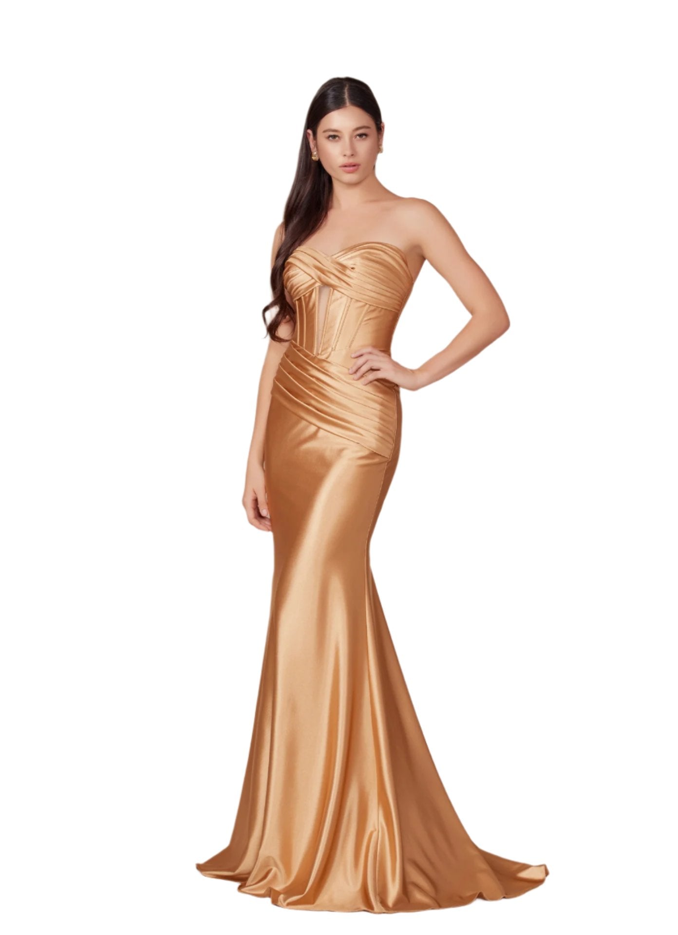 Shine bright at prom in the Nox Anabel T1500 Long Formal Corset Dress. With a cut out bodice and strapless sweetheart neckline, this gown is perfect for a fun and flirty evening. The corset bodice and ruched detailing add a touch of elegance, making you the star of the night.