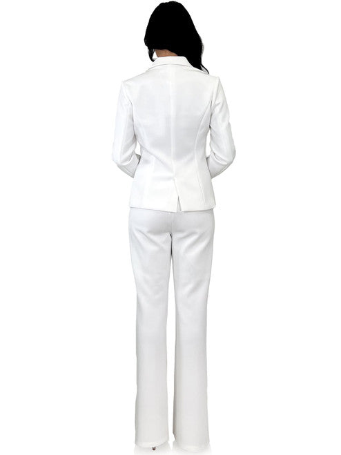 The Marc Defang 8124 Scuba Pageant Jumpsuit is a formal and professional pant suit with crystal blazer buttons. This jumpsuit is made of high-quality and durable Scuba fabric that ensures a comfortable fit for a wide range of body types. The Crystal blazer buttons add a unique touch of style to the look.  Sizes: 00-16  Colors: Baby Blue, White, Hot Pink, Neon Green, Royal, Seafoam, Black  *Ask for custom color - Allow 30 days Production