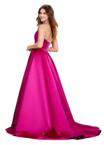 Ashley Lauren 11250 Strapless Plunging Neckline Heavy Satin A-Line Sweeping Train Ballgown Formal Dress