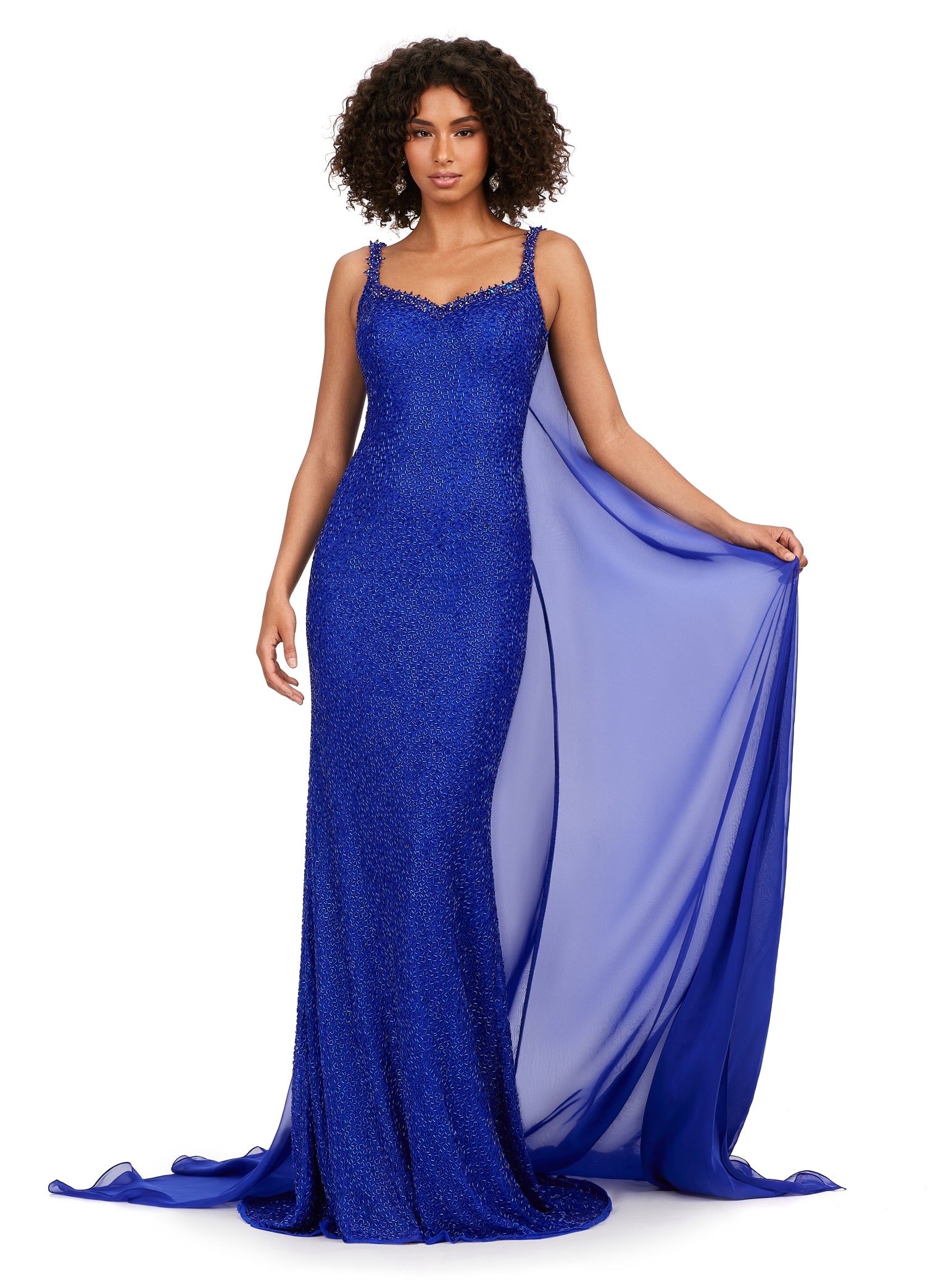 Ashley Lauren 11398 Vermicelli Beaded Gown with Chiffon Cape Crystal Detail Sweetheart Neckline Dress. Talk about stunning! This fully vermicelli beaded gown features crystal adorned straps that continues along the trim of the bustier. The look is complete with a chiffon cape.