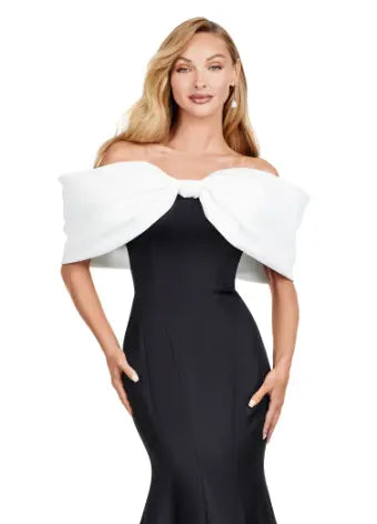 Experience elegance with the Ashley Lauren 11413 Long Prom Dress. Designed with an off-shoulder neckline, this dress is crafted from luxurious double-faced satin and features an oversized bow for added drama. Perfect for formal events and pageants, this dress will make you stand out with its sophisticated and flattering silhouette. Talk about elegant. This off shoulder gown is complete with an oversized bow along the neckline. This double faceted satin gown has a mermaid silhouette.