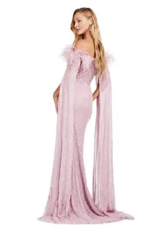 Expertly crafted by Ashley Lauren, the 11429 Long Prom Dress is a stunning piece that combines fully sequined fabric, delicate feathers, and elegant floor-length sleeves. Perfect for formal events and pageants, this gown is sure to make you stand out with its unique design and impeccable craftsmanship. Bring all the glamour in this fully beaded gown with floor length sleeves. The feather details take this look to the next level.