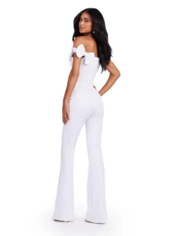 Introducing the Ashley Lauren 11439 Formal Scuba Jumpsuit, featuring a beautiful off shoulder design with elegant bow details. Made with high-quality scuba fabric, this jumpsuit offers a comfortable and sleek fit for any prom or formal occasion. Show off your fashion-forward style with this must-have piece. Strike a pose in this fun-fashion scuba jumpsuit! With the cutest off shoulder bow sleeves, this piece will give you the confidence you need at any event!