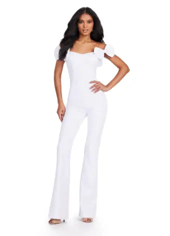 Introducing the Ashley Lauren 11439 Formal Scuba Jumpsuit, featuring a beautiful off shoulder design with elegant bow details. Made with high-quality scuba fabric, this jumpsuit offers a comfortable and sleek fit for any prom or formal occasion. Show off your fashion-forward style with this must-have piece. Strike a pose in this fun-fashion scuba jumpsuit! With the cutest off shoulder bow sleeves, this piece will give you the confidence you need at any event!