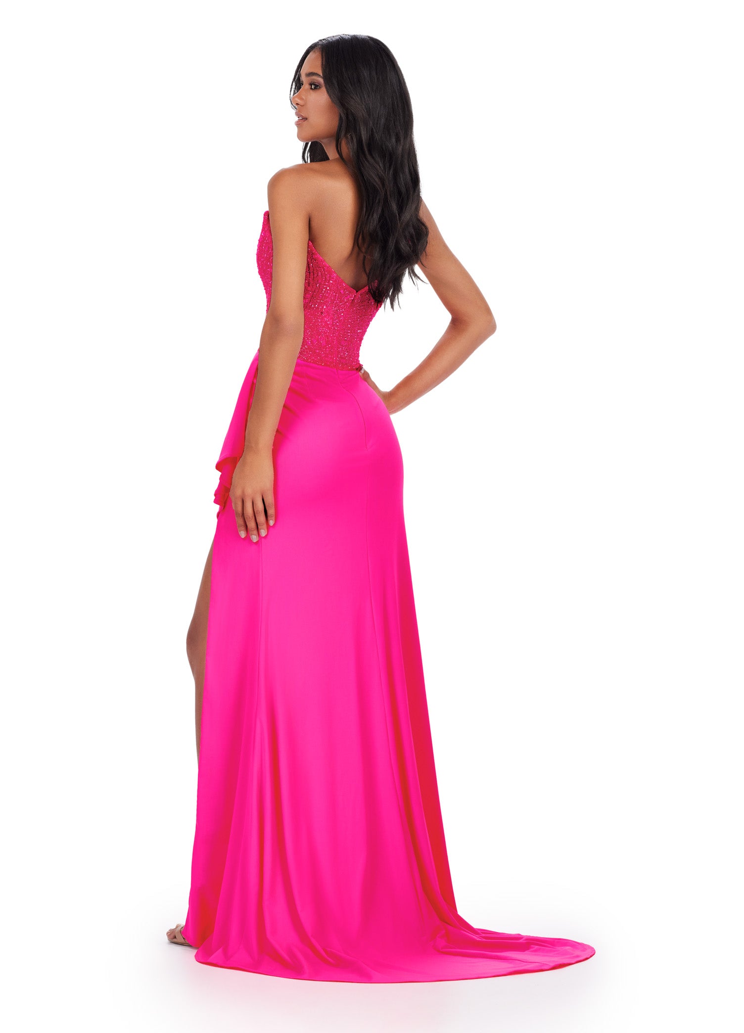 Be the star of the night in the Ashley Lauren 11454 Long Prom Dress. This one shoulder jersey gown features a fully beaded bustier, adding extra sparkle to your look. Perfect for formal events and pageants, this dress will make you stand out with its elegant and timeless design. Where elegance meets fabulous. This one shoulder jersey gown features a fully beaded bustier and ruched details.