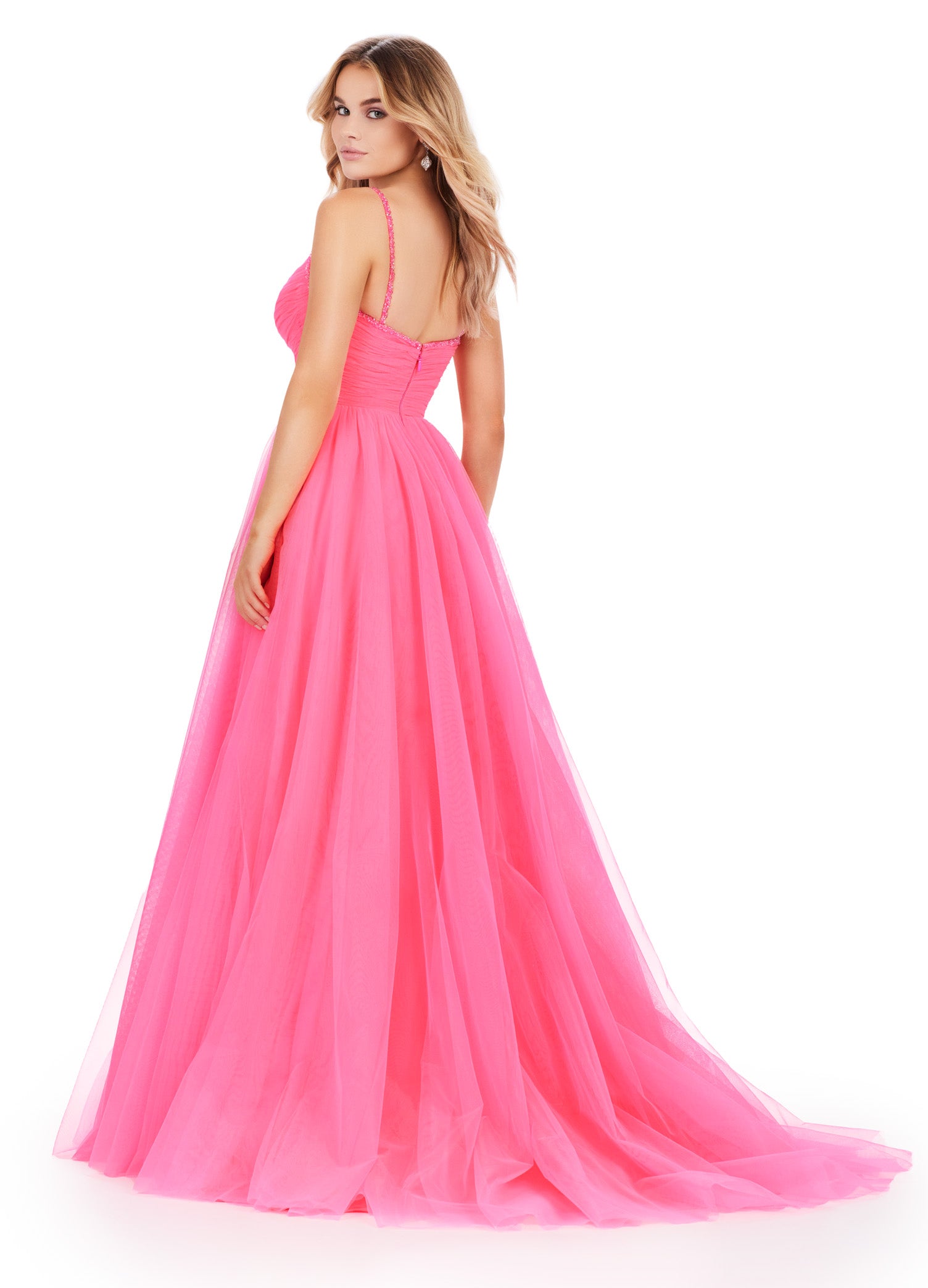 The Ashley Lauren 11461 Long Prom Dress is the perfect choice for your formal occasion. This elegant gown features delicate spaghetti straps and a tulle ball gown skirt for a timeless look. The intricate beaded detailing adds a touch of sparkle, making you stand out from the crowd. Experience the ultimate in luxury with this pageant-worthy dress. This simplistic ball gown features dainty beaded spaghetti straps with a ruched bodice.