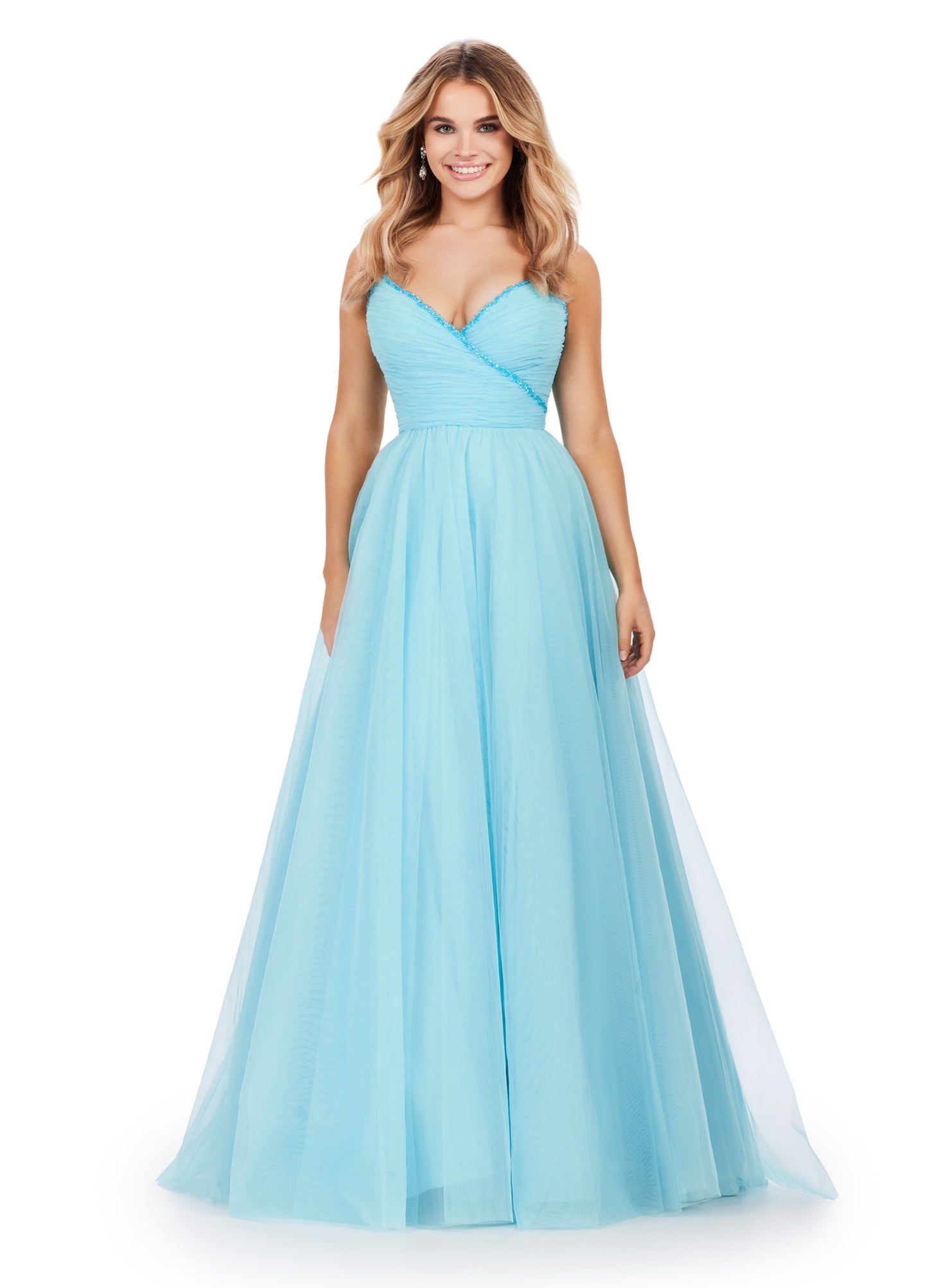 The Ashley Lauren 11461 Long Prom Dress is the perfect choice for your formal occasion. This elegant gown features delicate spaghetti straps and a tulle ball gown skirt for a timeless look. The intricate beaded detailing adds a touch of sparkle, making you stand out from the crowd. Experience the ultimate in luxury with this pageant-worthy dress. This simplistic ball gown features dainty beaded spaghetti straps with a ruched bodice.