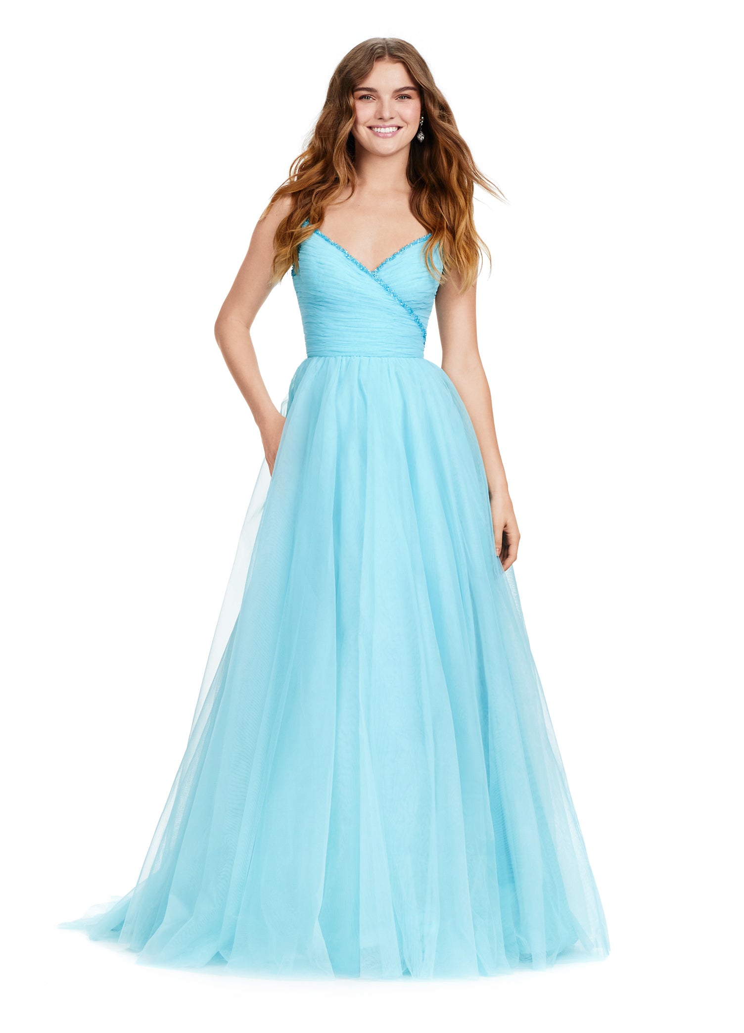 The Ashley Lauren 11461 Long Prom Dress is the perfect choice for your formal occasion. This elegant gown features delicate spaghetti straps and a tulle ball gown skirt for a timeless look. The intricate beaded detailing adds a touch of sparkle, making you stand out from the crowd. Experience the ultimate in luxury with this pageant-worthy dress. This simplistic ball gown features dainty beaded spaghetti straps with a ruched bodice.