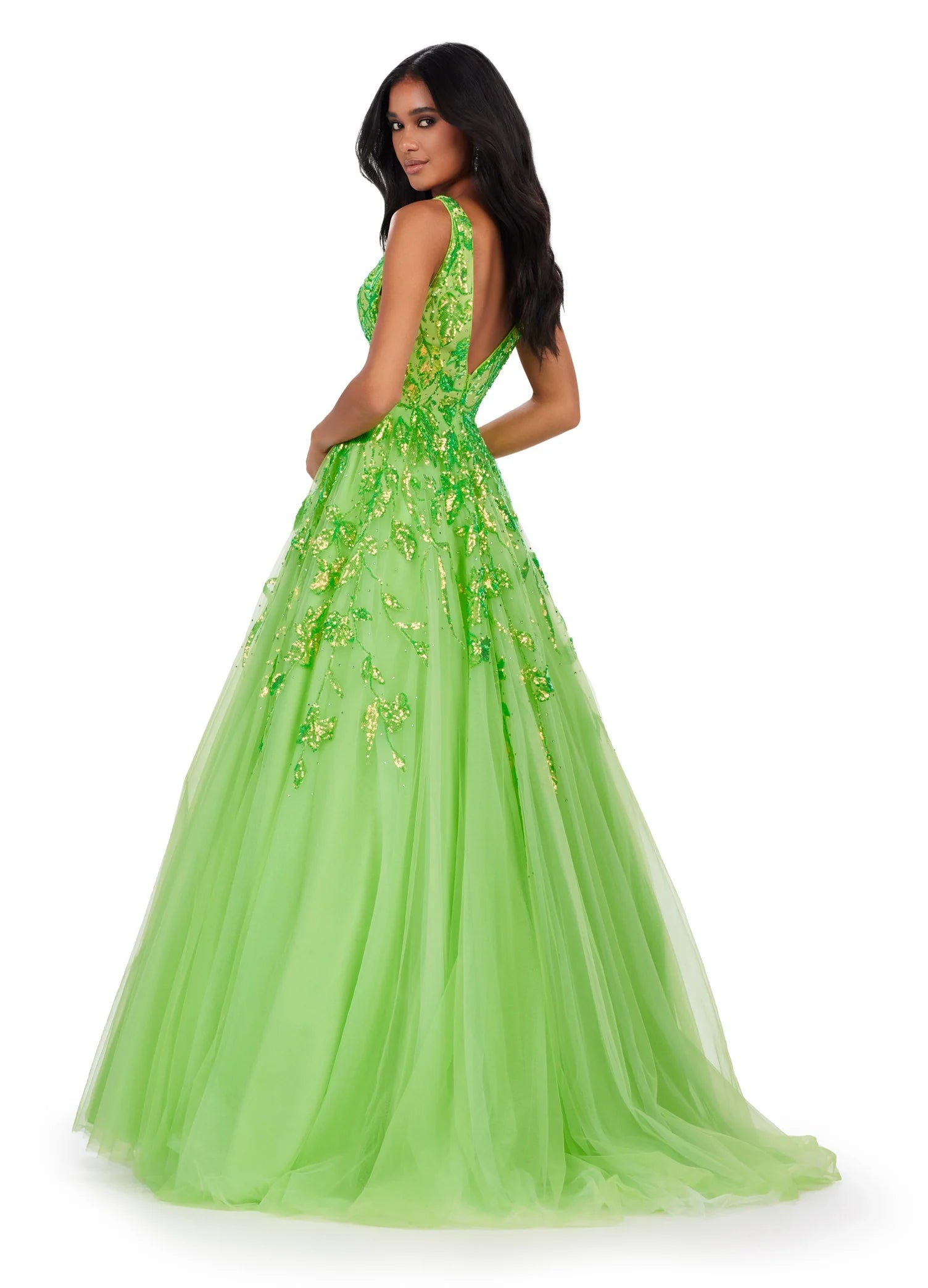 This Ashley Lauren 11470 Prom Dress will make a statement at any occasion. Made with sequin fabric and a pleated tulle skirt, the A-line silhouette will flatter any body shape, while the V-neckline adds a touch of sophistication. This glamorous gown is the perfect choice for making a lasting impression. 