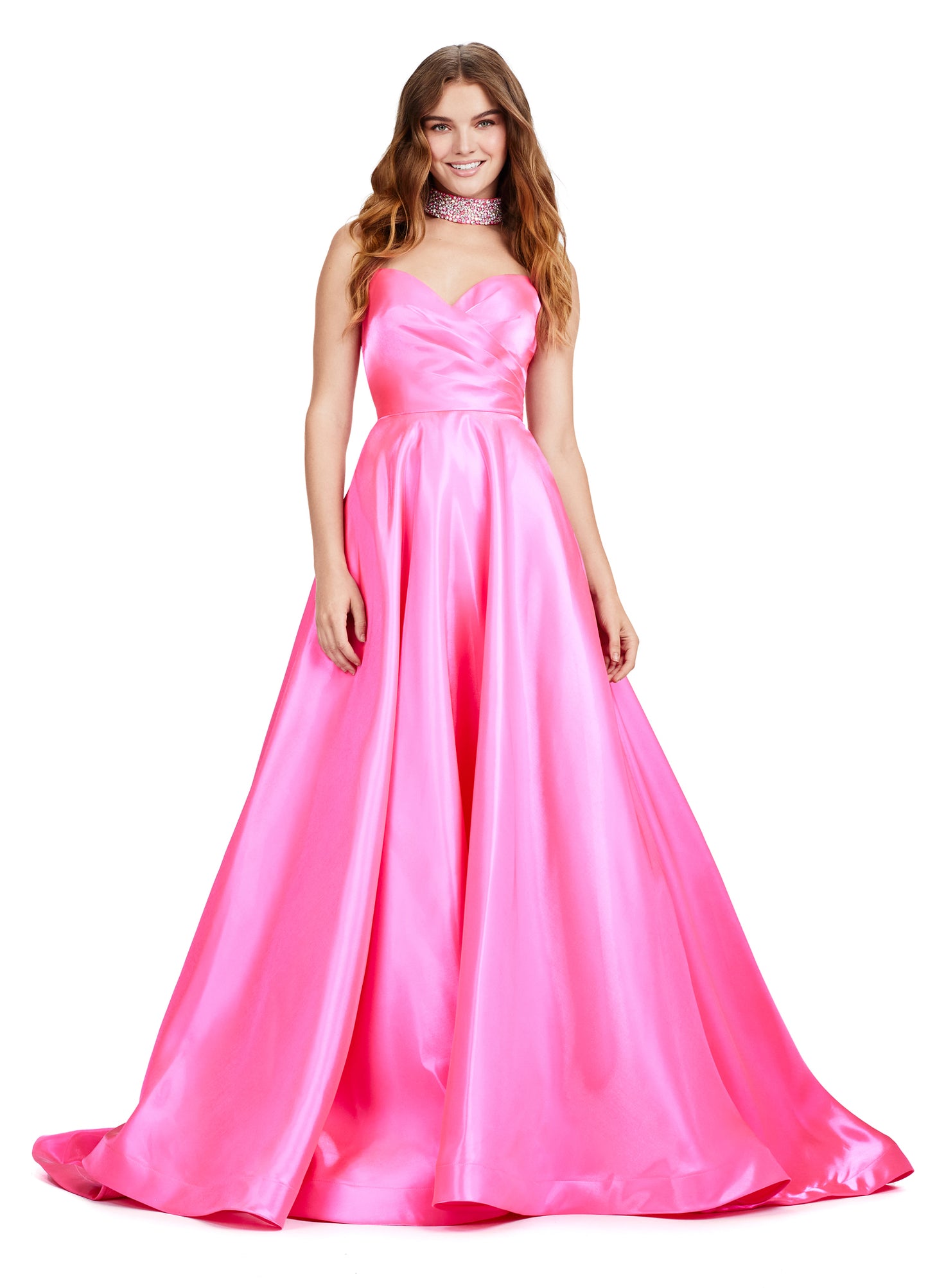 Elevate your eveningwear with the Ashley Lauren 11473 Long Prom Dress. Crafted from luxurious satin, this strapless ball gown features a beaded choker neckline for a touch of glamour. Perfect for formal events and pageants, this dress will make you feel like a true princess. Be the belle of the ball in this fabulous A-Line ball gown. This strapless satin dress features a sweetheart neckline and a fully beaded choker to match.