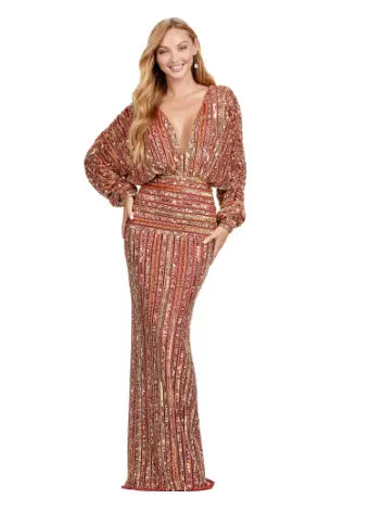 Be the star of any event with the Ashley Lauren 11490 Long Prom Dress. Its stunning V-neck, sequin detailing, and dolman sleeves add the perfect touch of glamour. This elegant evening gown is also perfect for formal events, pageants, and more. Make a statement with this timeless and sophisticated piece. Fun and fabulous! This elegant, fully beaded gown features a v-neckline and dolman sleeves to give the perfect amount of glam at your next event.