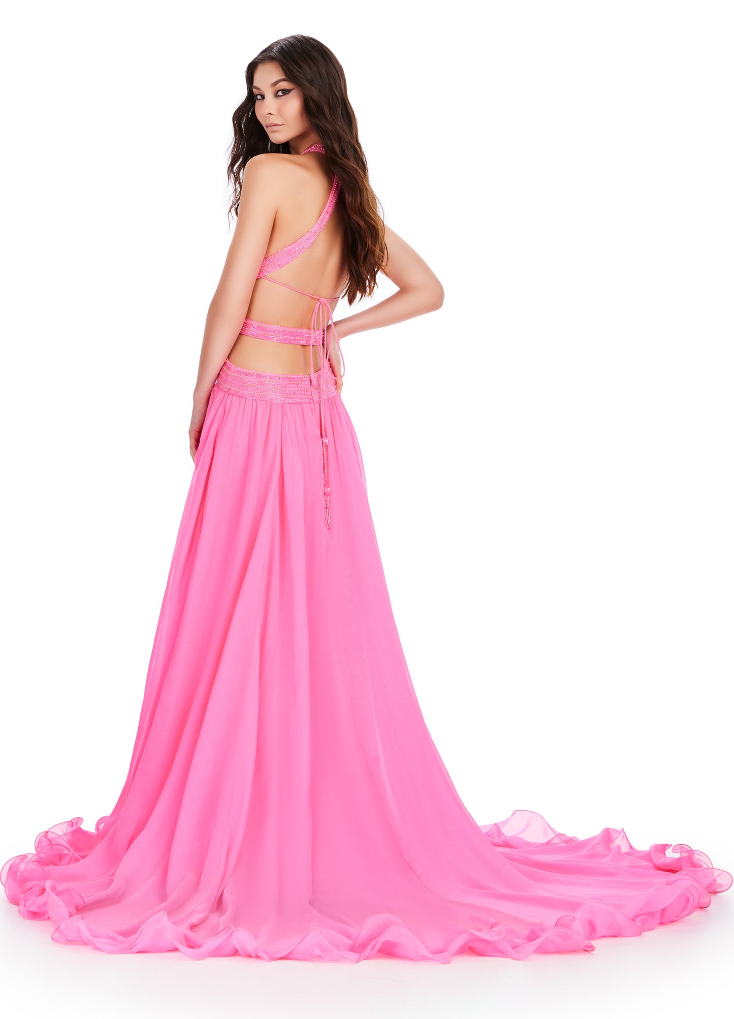 Elevate your formal attire with the Ashley Lauren 11504 Long Prom Dress. The cut out gown boasts a beaded bustier and chiffon skirt, creating a stunning silhouette that will turn heads. Perfect for prom, pageants, or any special occasion. Make a statement in this elegant and fashionable dress. Feel like royalty in this fabulous chiffon gown. The fully beaded bustier features intricate cut outs and an open back that'll be sure to set you apart from the crowd.