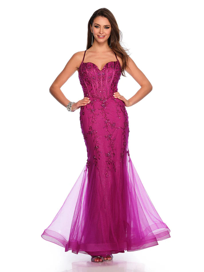 Dave & Johnny 11511 Size 8 Peacock Shimmer Lace Mermaid Corset Prom Dress Formal Fit & Flare Gown