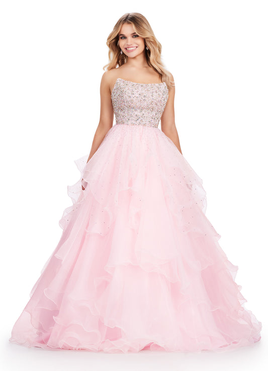 Expertly crafted and designed for a show-stopping appearance, the Ashley Lauren 11545 Long Prom Dress is sure to make you stand out at any formal event. With a strapless organza ball gown silhouette and a beaded bustier, this gown exudes elegance and glamour. Perfect for pageants or prom, this dress will make you feel confident and beautiful. The dreamiest dress! This strapless organza ball gown features a fully beaded bustier and ruffled organza skirt. 