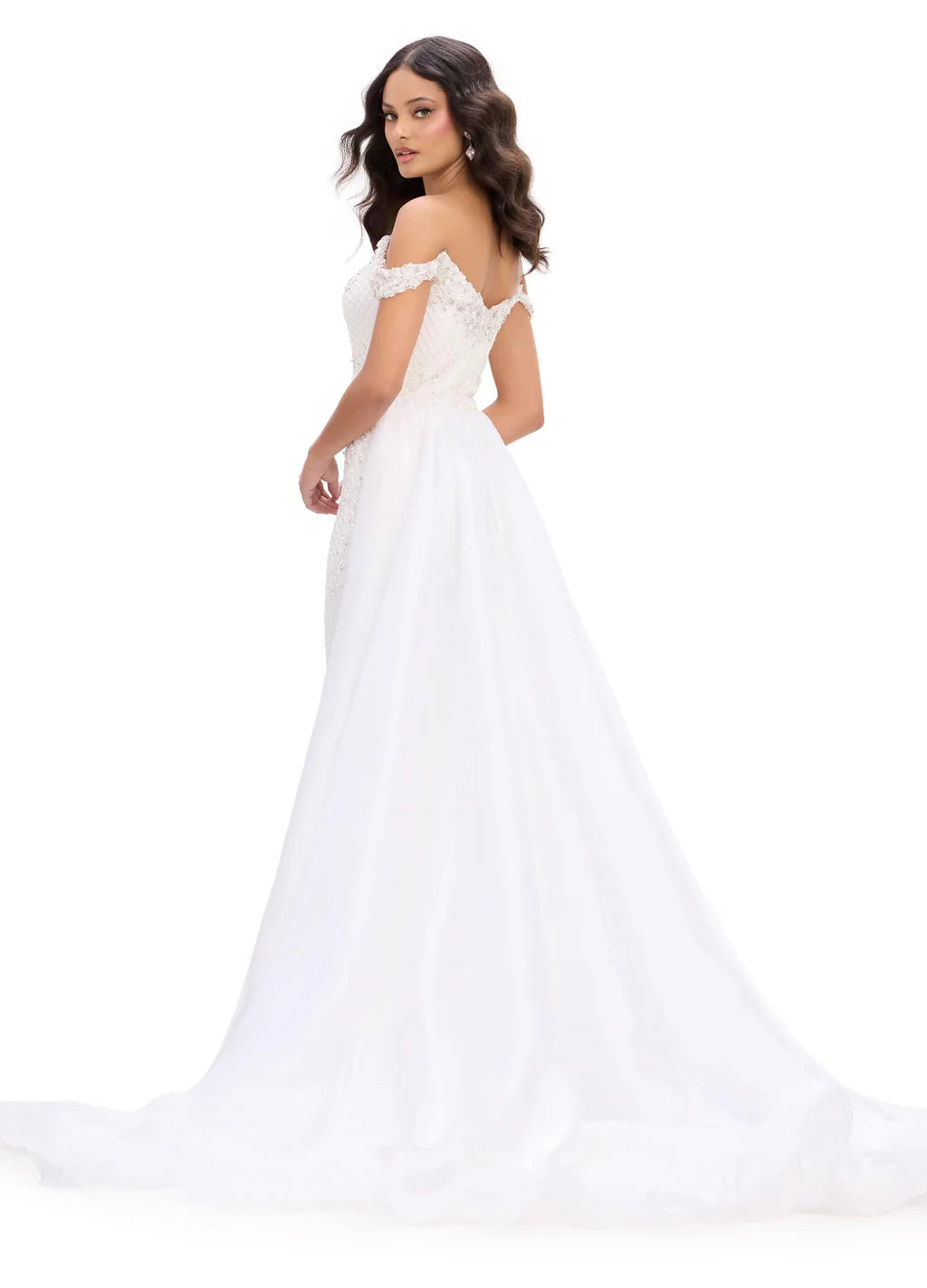 Ashley Lauren 11767 Pageant Dress Fully Beaded Sweetheart Neckline Off the Shoulder Crystal Straps overskirt