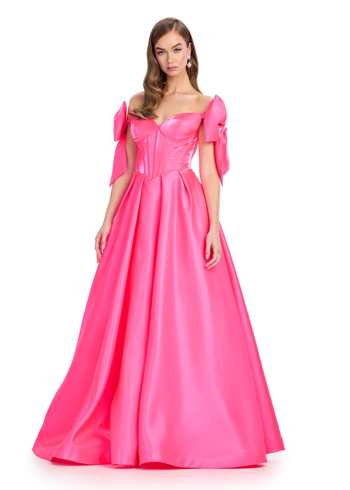 Elevate your pageant style with the Ashley Lauren 11871 long dress. This stunning gown features an off-the-shoulder neckline, a flattering corset bodice, and a chic A-line silhouette with pockets. The elegant long bow adds a touch of sophistication. Perfect for making a statement on stage.

Sizes: 00-18