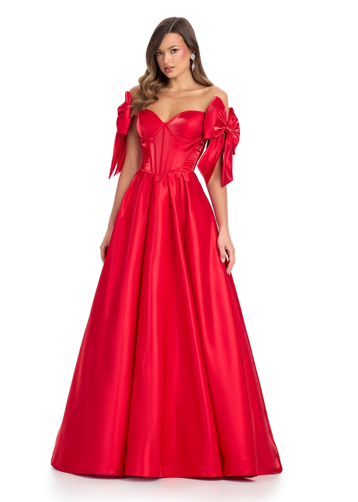 Elevate your pageant style with the Ashley Lauren 11871 long dress. This stunning gown features an off-the-shoulder neckline, a flattering corset bodice, and a chic A-line silhouette with pockets. The elegant long bow adds a touch of sophistication. Perfect for making a statement on stage.

Sizes: 00-18