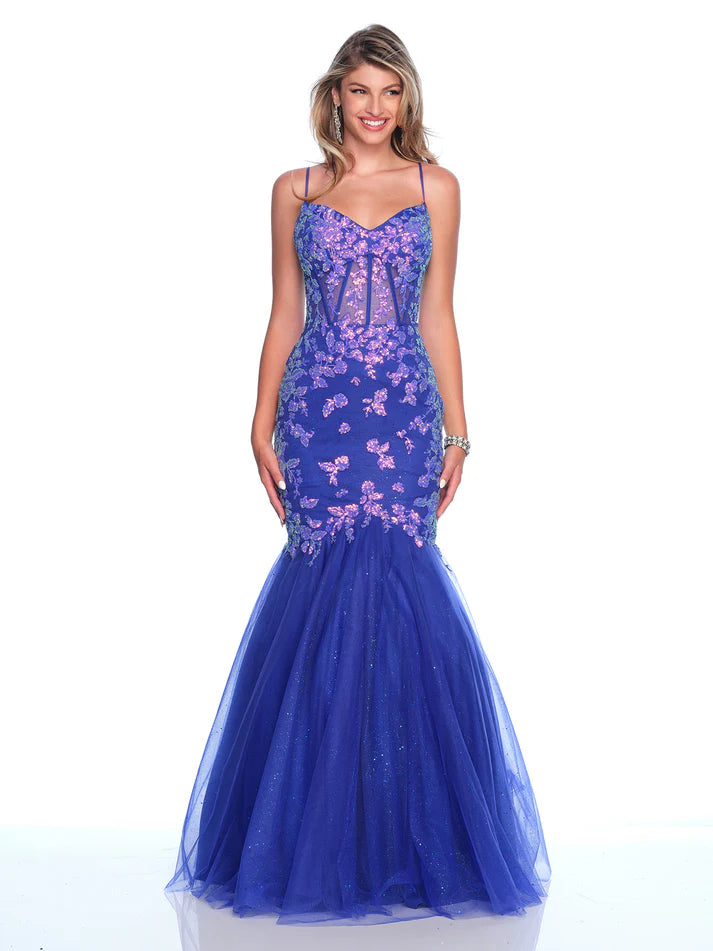 Discover the elegance and glamour of the Dave &amp; Johnny 12134 Sheer Sequin Corset Mermaid Prom Dress. This stunning gown features a sheer sequin corset bodice, adding a touch of sparkle to the shimmer tulle skirt. With its flattering mermaid silhouette and pageant-worthy design, this dress is perfect for making a statement at any special occasion.

Sizes: 00-16

Colors: Royal