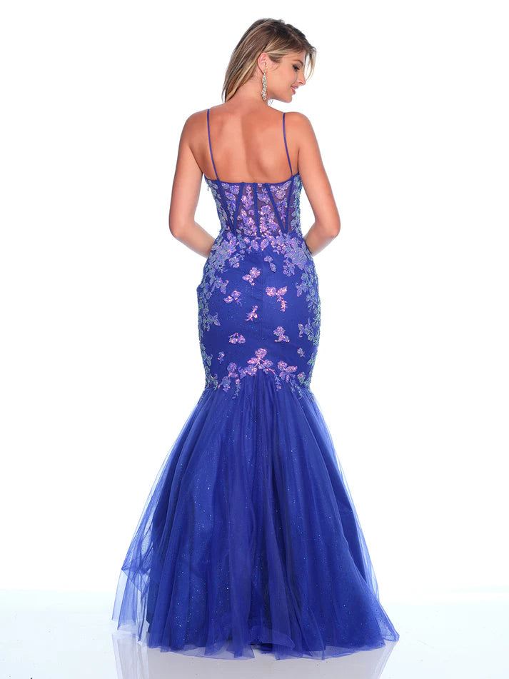 Discover the elegance and glamour of the Dave &amp; Johnny 12134 Sheer Sequin Corset Mermaid Prom Dress. This stunning gown features a sheer sequin corset bodice, adding a touch of sparkle to the shimmer tulle skirt. With its flattering mermaid silhouette and pageant-worthy design, this dress is perfect for making a statement at any special occasion.

Sizes: 00-16

Colors: Royal