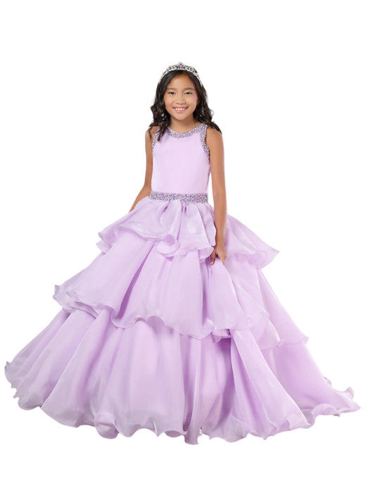 Experience the ultimate in pageant elegance with the Tiffany Princess 13787 Ruffle Layer Girls Pageant Dress. Boasting a stylishly backless design and a stunning crystal neckline, this dress is sure to make a statement. The ruffle layers add a touch of whimsy, while the high neck adds a touch of sophistication. Be the shining star of any pageant