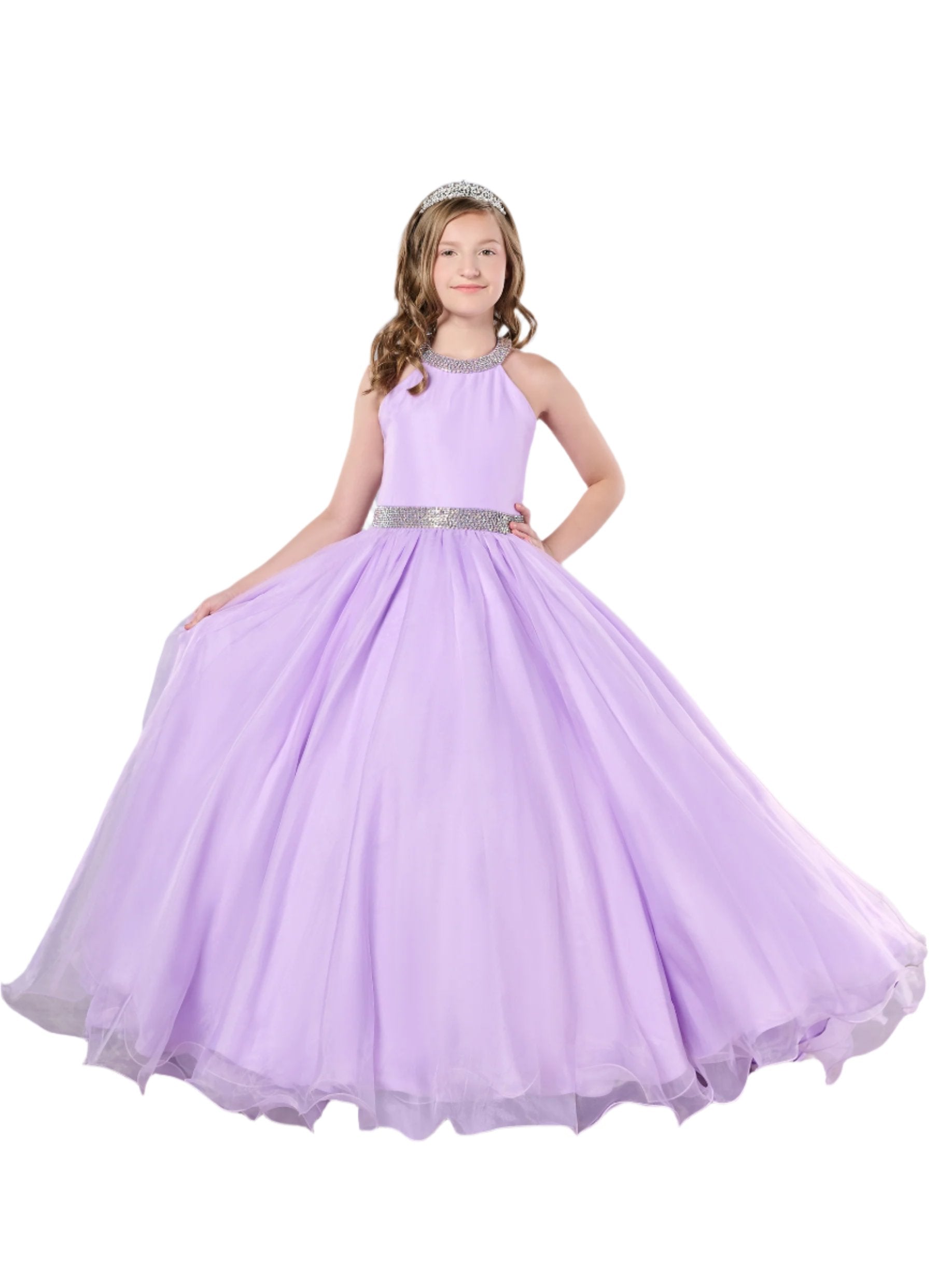 Indulge your little princess with the luxurious Tiffany Princess 13801 Pageant Dress. This halter ballgown features a stunning crystal-embellished neckline and straps, adding an elegant touch to her formal look. With its A-line silhouette, she'll feel like a true royalty on the stage.