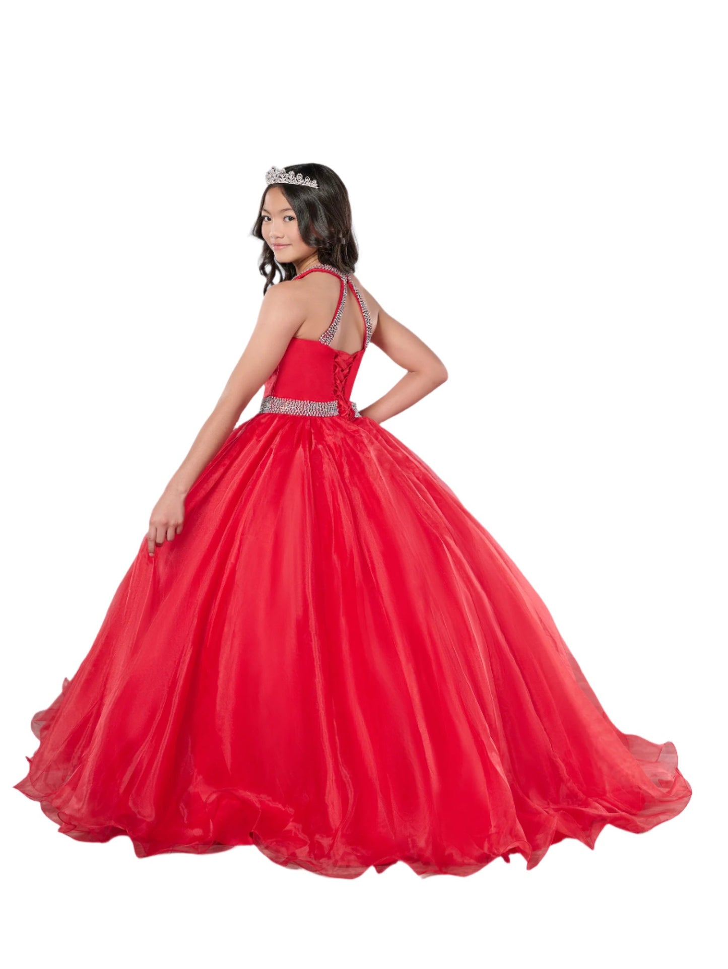 Indulge your little princess with the luxurious Tiffany Princess 13801 Pageant Dress. This halter ballgown features a stunning crystal-embellished neckline and straps, adding an elegant touch to her formal look. With its A-line silhouette, she'll feel like a true royalty on the stage.