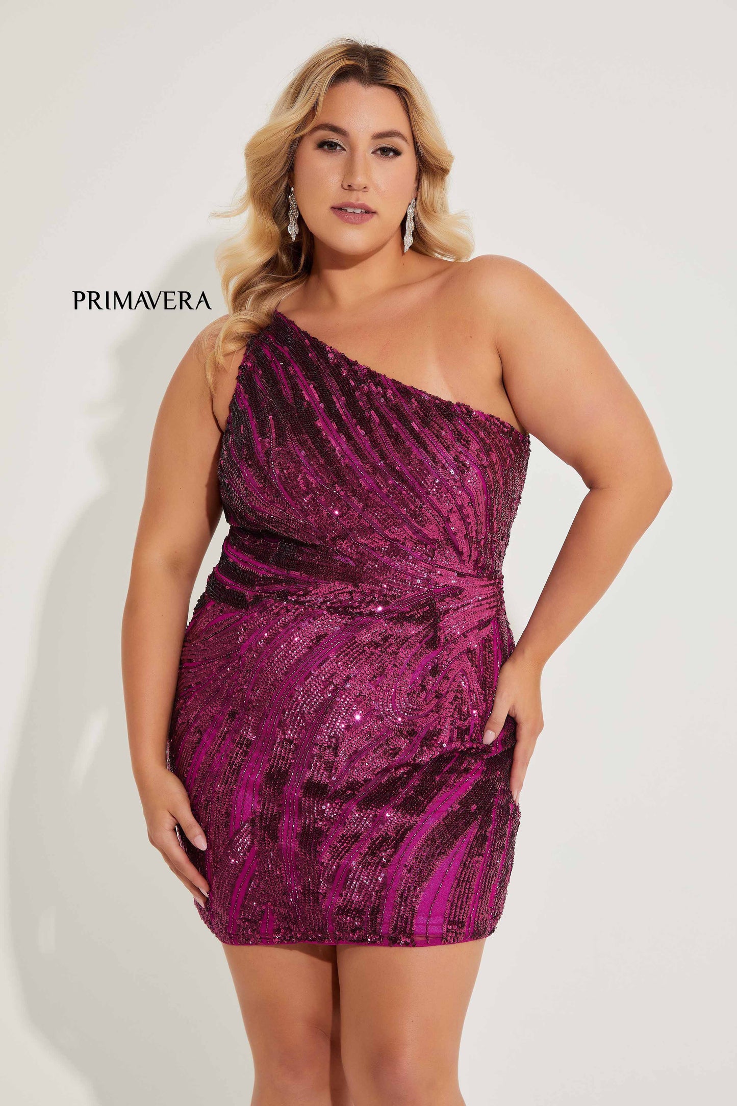 Primavera Couture 14066 One Shoulder Cocktail Dress Sequins Plus Sized Curvy