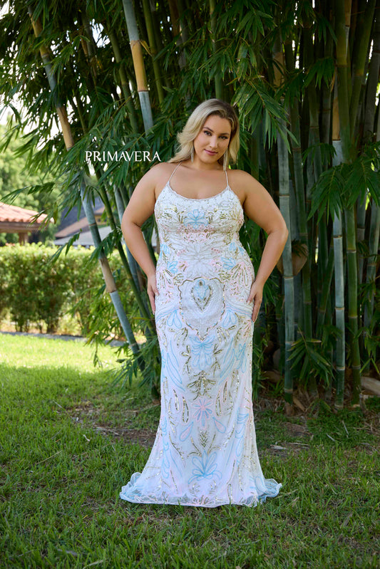 This plus size prom dress by Primavera Couture features a beaded design and corset scoop neck, making it a perfect choice for any formal occasion. The curvy silhouette will flatter your body and make you feel confident all night long.

Sizes: 14W-24W

Colors: Apple Green, Black, Grape, Ivory