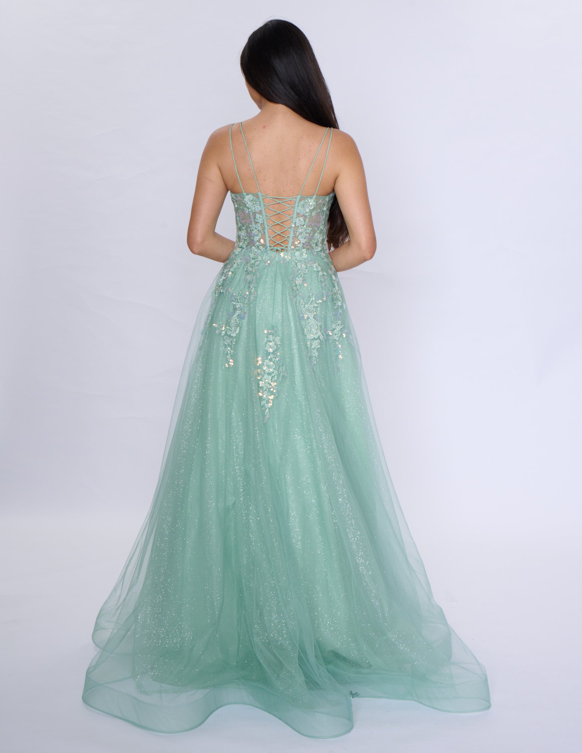 Get ready to make a statement at your next formal event with the Nina Canacci 1587 Sheer Corset Prom Dress. This stunning A Line dress features a beautiful sequin design and a scoop neck, creating a glamorous and sophisticated look. With its sheer corset and A-line silhouette, this dress is sure to turn heads and make you feel like a queen.

Sizes: 6-18

Colors: Sage, Light Blue