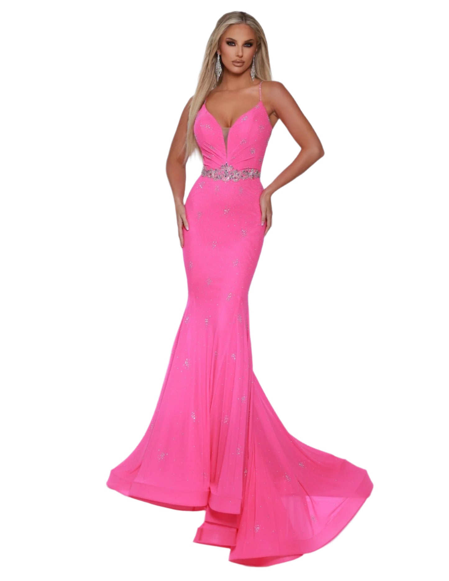 This Johnathan Kayne 3008 prom dress is a stunning choice for any formal event. Its mermaid silhouette and V-neckline flatter the figure, while the backless design adds a touch of elegance. Adorned with crystal details, this dress is sure to make you stand out.&nbsp;On the hunt for a dress that screams sophistication with a side of sass? Well look no more! Behold this show-stopping number with a jaw-dropping open back and strap detail that will have everyone talking about your killer style.

Sizes: 00-16

C