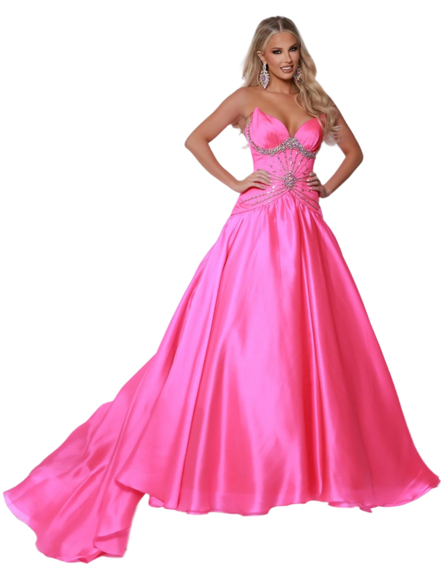 Expertly crafted by Johnathan Kayne, the 3045 Silk Ballgown is a stunning pageant dress with a drop waist and V-neckline. Made from luxurious silk, this dress is embellished with sparkling crystals for added glamour. Perfect for prom or any special occasion, it exudes elegance and sophistication. Babe, it's all in the details! Own the night in this divine Silk Gazar strapless ball gown. The drop waist brings sophistication, while the sumptuous fabric and fearless design make you the center of attention.

Si