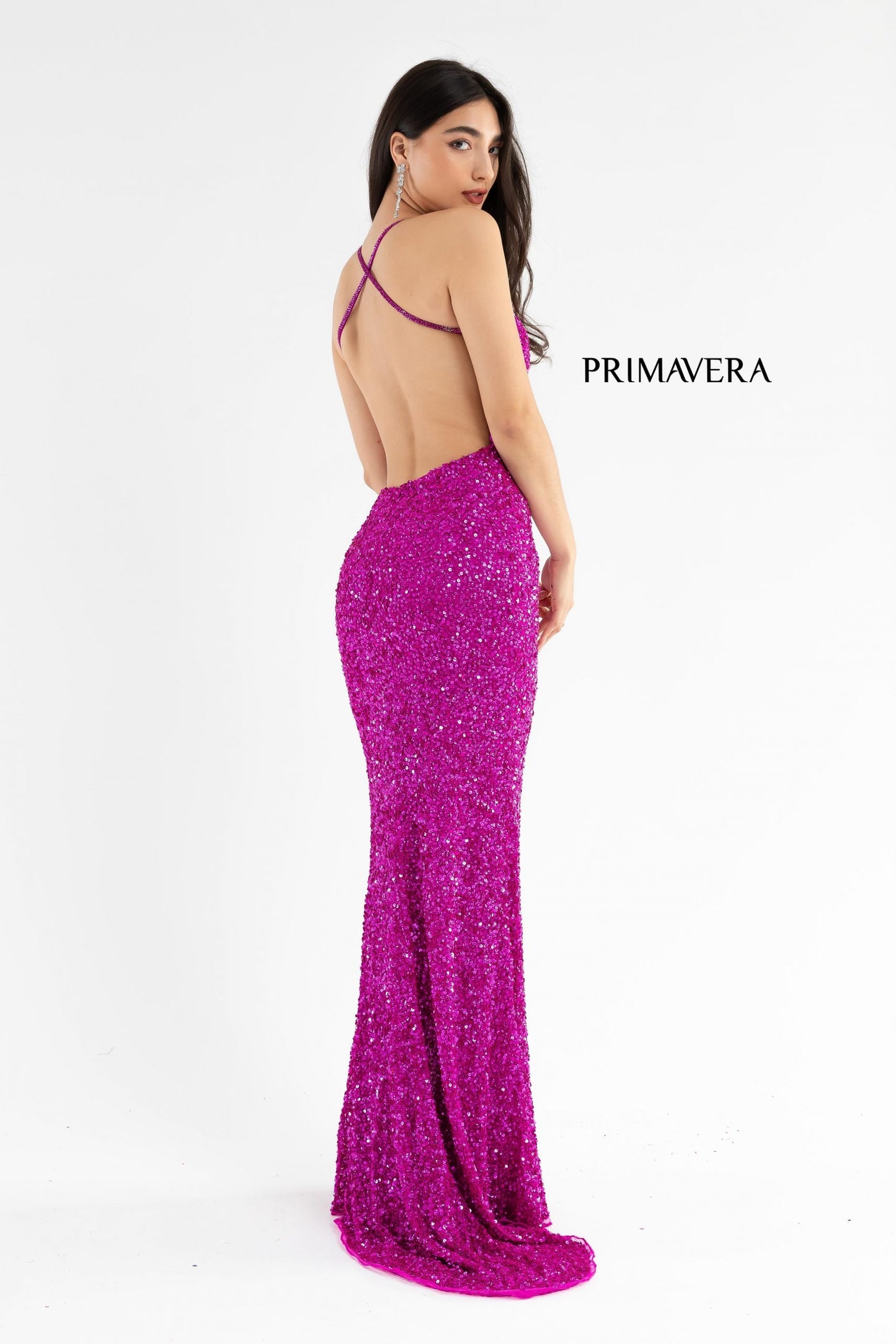 Primavera Couture 3291 Size 2 Purple Long Fitted Backless Sequin Prom Dress Formal Gown Slit