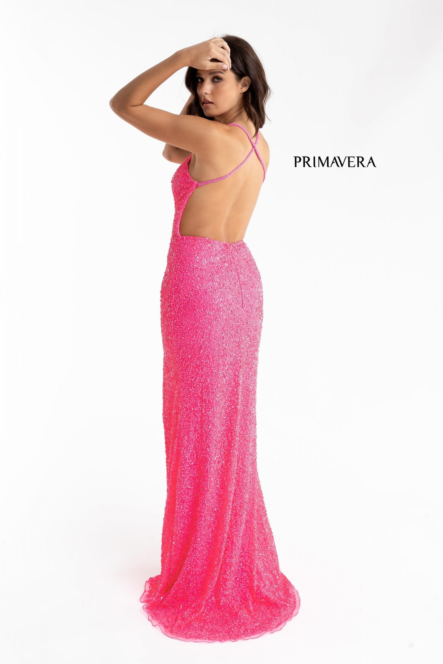 Primavera Couture 3291 Size 2 Purple Long Fitted Backless Sequin Prom Dress Formal Gown Slit