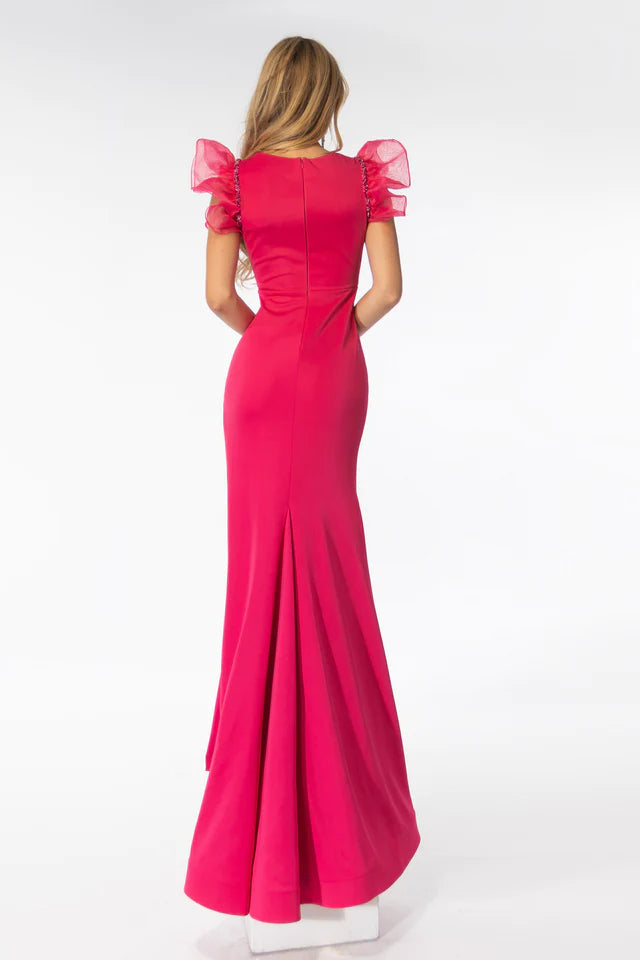 Expertly crafted for a flawless silhouette, the Ava Presley 39307 prom dress is a must-have for formal events. Crafted from thick jersey and organza, it boasts ruffle shoulder detailing that adds a touch of elegance. Make a statement with this pageant-worthy gown.