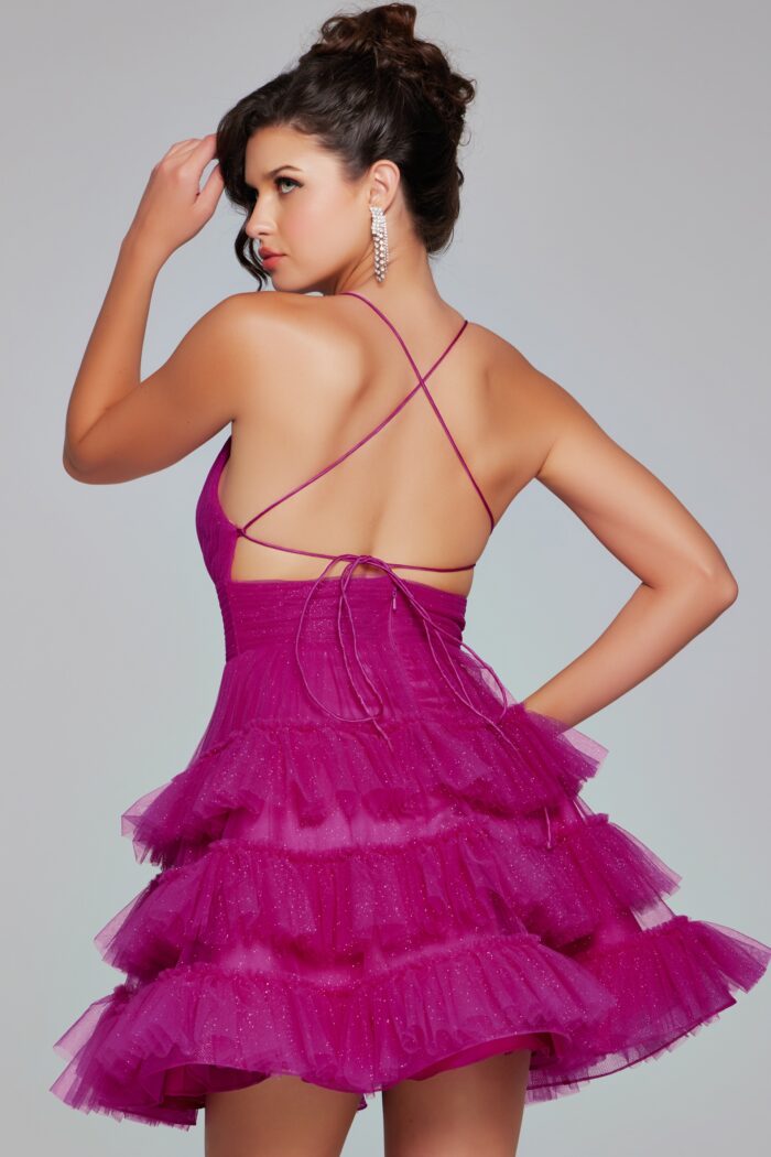 Jovani 39655 Short Layer Tulle Shimmer Homecoming Dress Flared Cocktail Dress Corset Backless