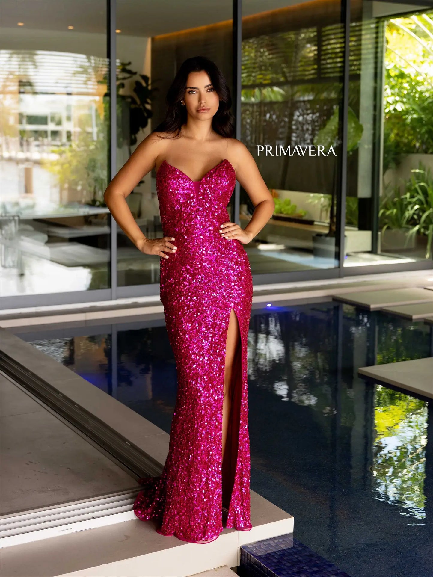 Look gorgeous in Primavera Couture's 4192 Sequin Strapless Prom Dress - a stunning Peak Point Pageant Gown with a Fitted Body and High Side Slit. Showcasing a Mid-Open Back, Sheer Inset and Sparkling Sequins, this Strapless dress adds luxury to your special occasion.

Sizes: 000-24

Colors: Crystal Blue, Fuchsia, Gold, Sage Green, Azurre, Candy Pink, Grape, Wine