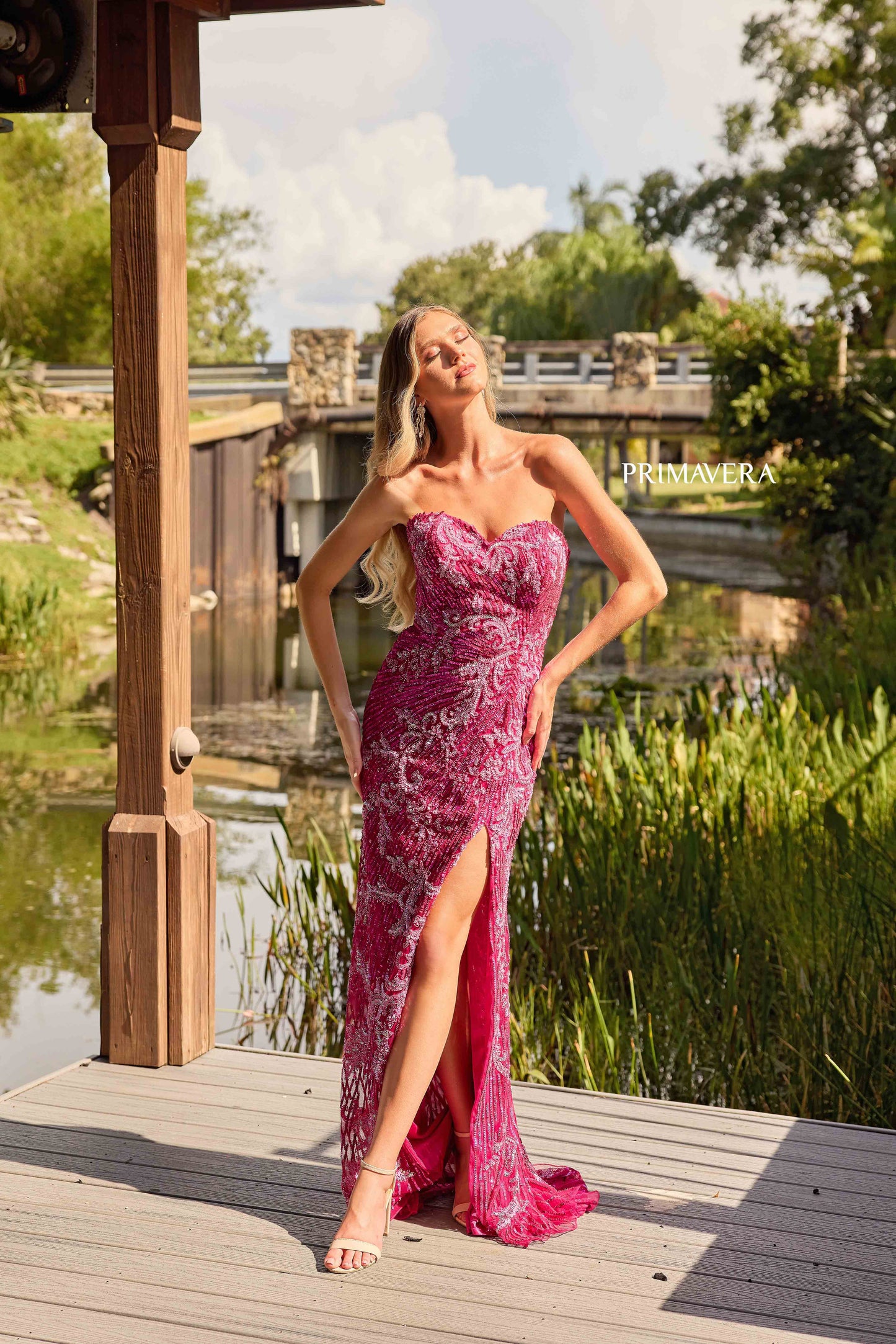 This elegant gown from Primavera Couture features a strapless sweetheart neckline with intricate beaded and sequined detailing. Perfect for prom, formal events, or pageants, this dress will make you stand out with its corset bodice and thigh-high slit. Look and feel like a true queen in this stunning evening gown.

Sizes: 000-18

Colors: Fuchsia, Purple, Teal