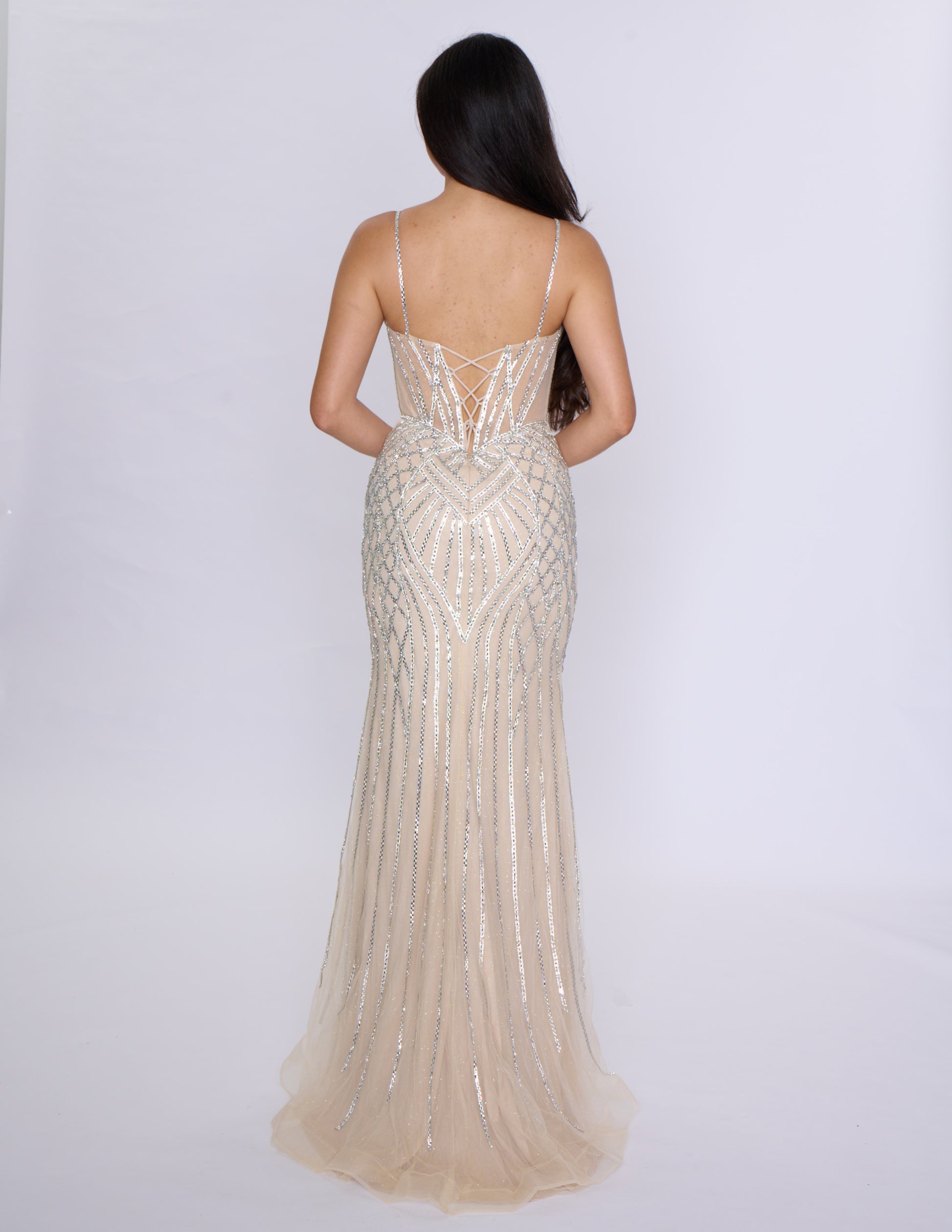 Experience elegance and sophistication in the Nina Canacci 4428 prom dress. This stunning evening gown features a sheer corset bodice with crystal detailing and a fitted silhouette for a flattering look. The V-neckline adds a touch of glamour to this formal dress. Elevate your wardrobe with this timeless piece.

Sizes: 0-14

Colors: Black, Gold/Silver, Blue/Silver