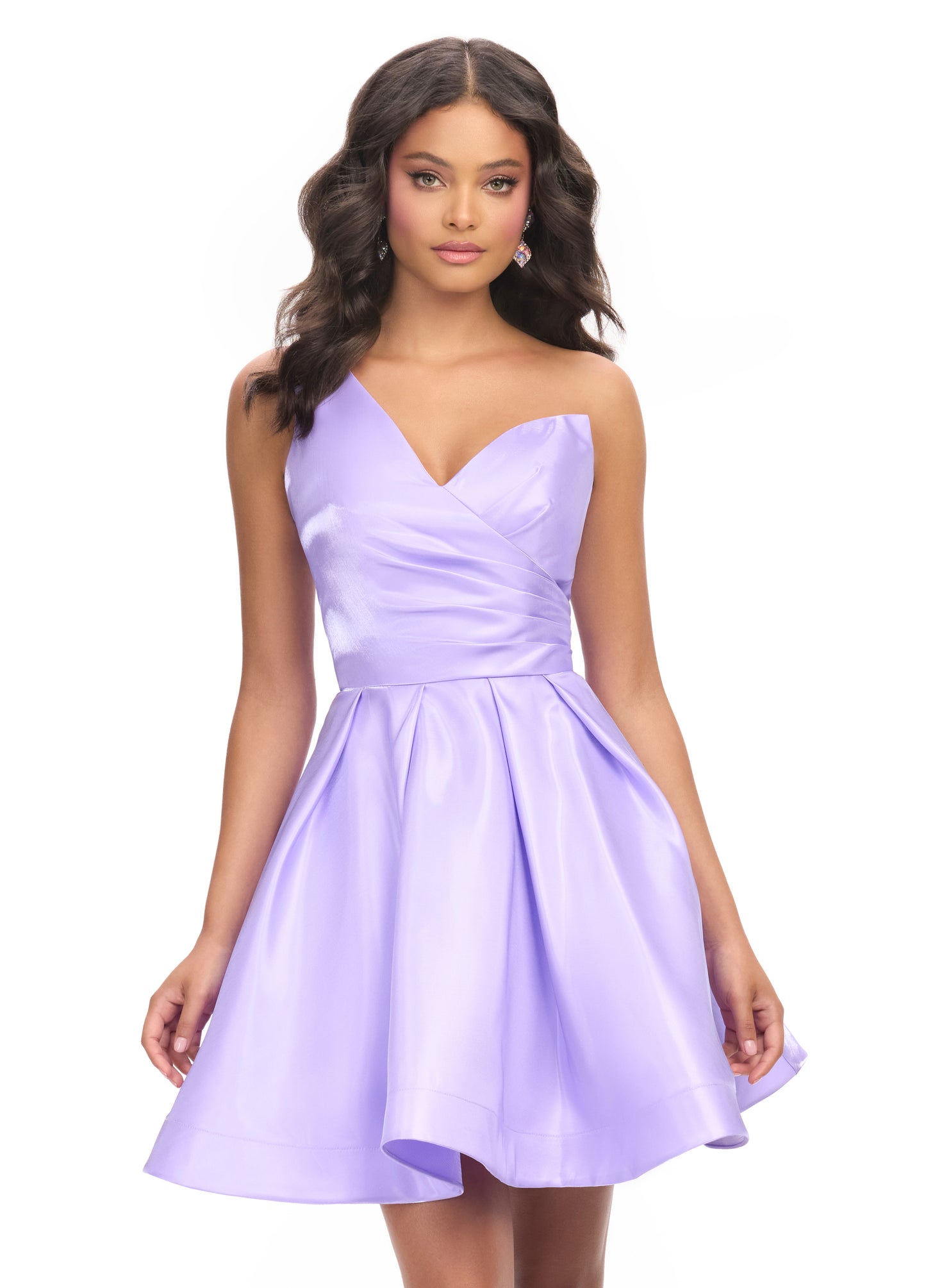 Expertly designed by Ashley Lauren, the 4786 One Shoulder Satin Cocktail Dress boasts a ruched bodice and A line skirt with horsehair trim. Elegantly crafted with high-quality satin, this dress offers a flattering silhouette and timeless style for any special occasion.

Colors:&nbsp; Orchid, Black, Hot Pink, Peacock, Red, White