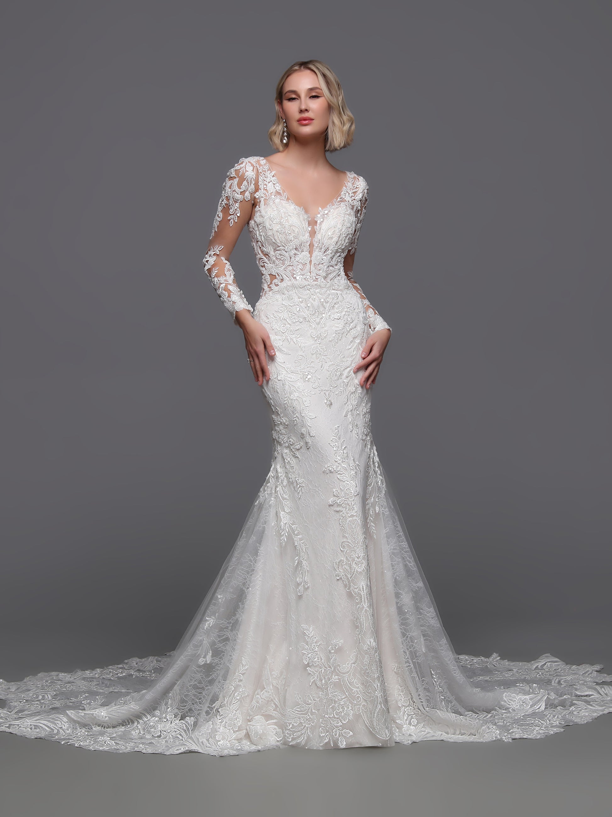 Indulge in luxury with our Davinci Bridal 50894 Beaded Lace Mermaid Wedding Dress. Designed with intricate beaded lace and a long sleeve sheer backless silhouette, this dress radiates sophistication and exclusivity. Perfect for the discerning bride looking for a timeless and elegant gown.