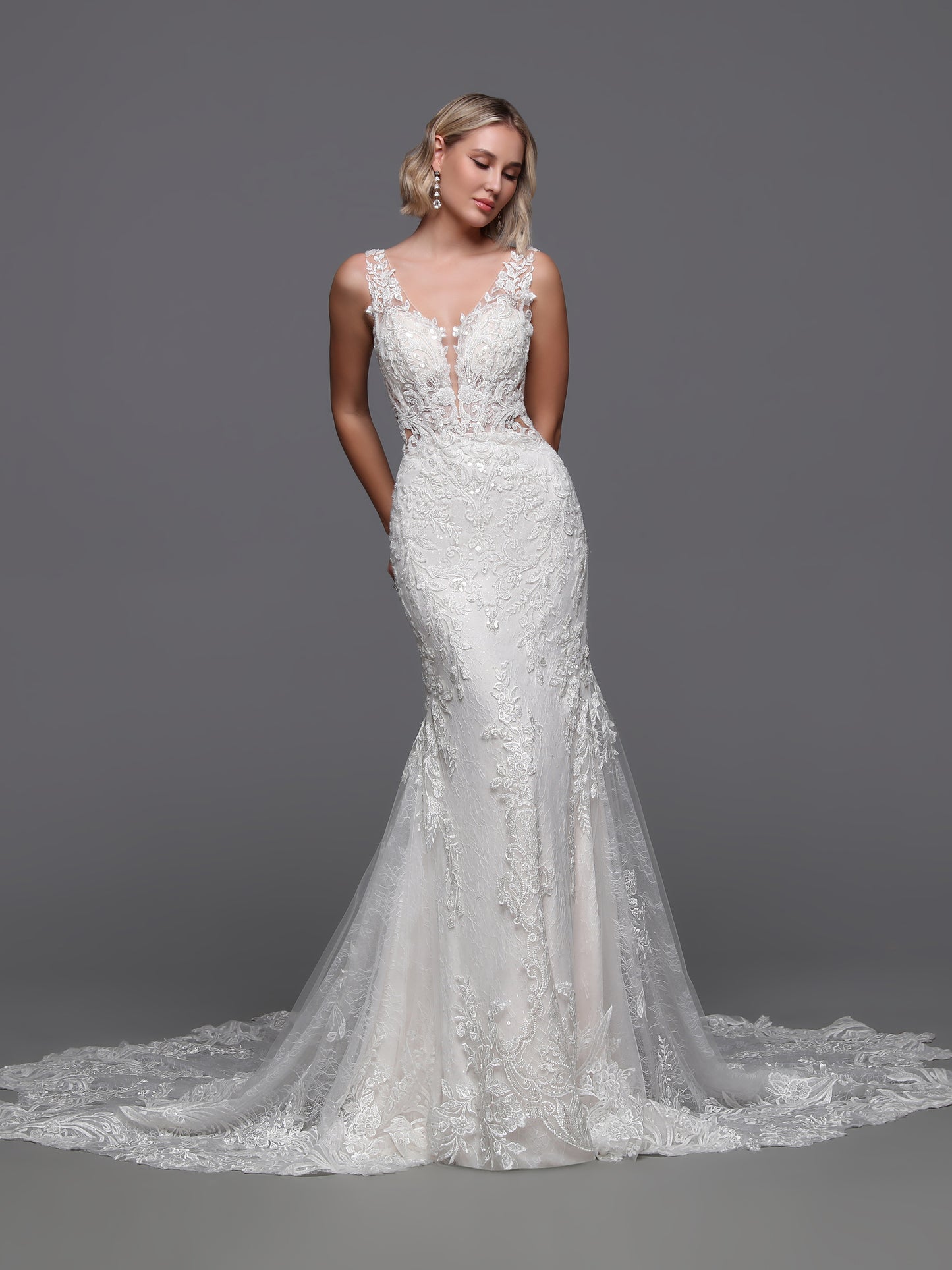 Indulge in luxury with our Davinci Bridal 50894 Beaded Lace Mermaid Wedding Dress. Designed with intricate beaded lace and a long sleeve sheer backless silhouette, this dress radiates sophistication and exclusivity. Perfect for the discerning bride looking for a timeless and elegant gown.