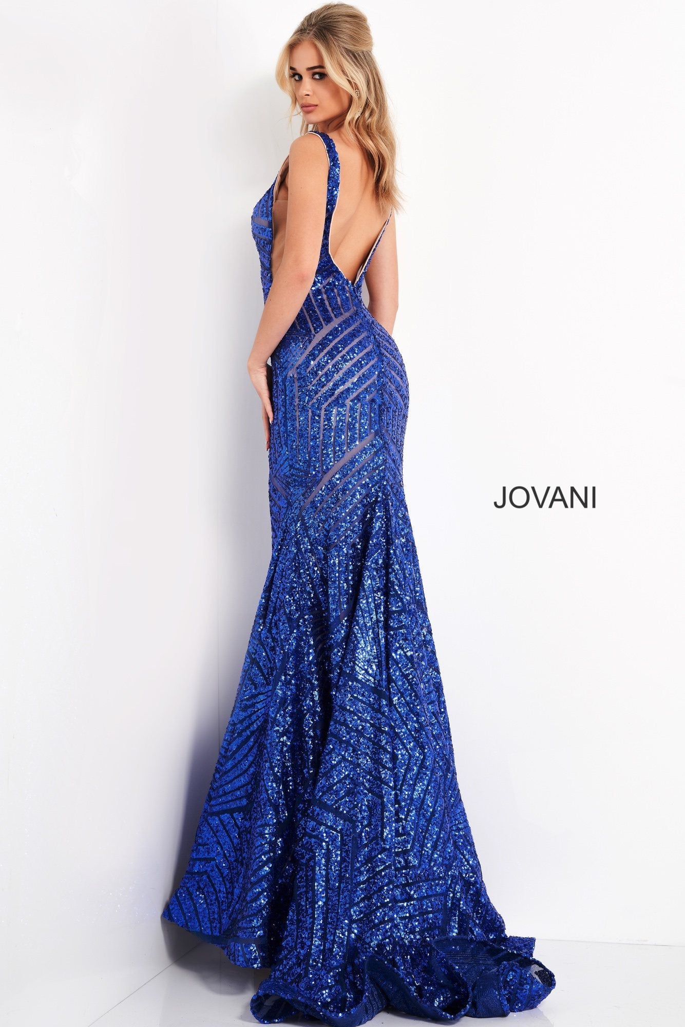 Jovani 59762 Long Prom Dress Sequin Embellished Mermaid Prom Dress Pageant Gown plunging neckline