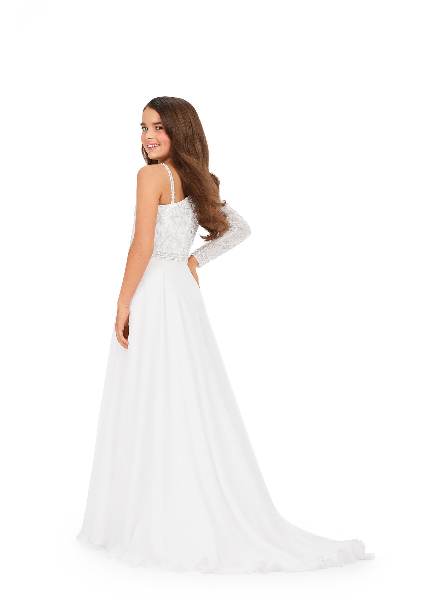 Ashley Lauren Kids 8197 One Shoulder Fully Beaded Bodice A-Line Chiffon Skirt Gown. Make all your dreams come true in this stunning one shoulder gown. With gorgeous beaded details throughout the top and a chiffon skirt, this dress is sure to WOW the crowd!