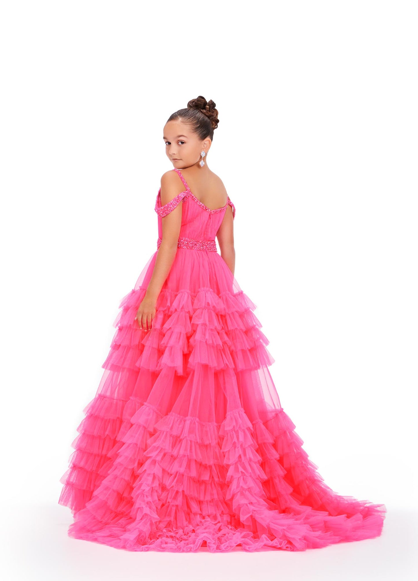 Ashley Lauren 8261 Ruffled Skirt Girls Ballgown Embellished off the Shoulder Straps and Waistline