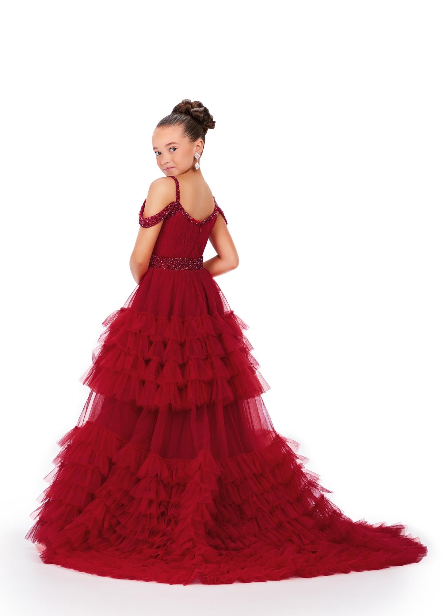 Ashley Lauren 8261 Ruffled Skirt Girls Ballgown Embellished off the Shoulder Straps and Waistline