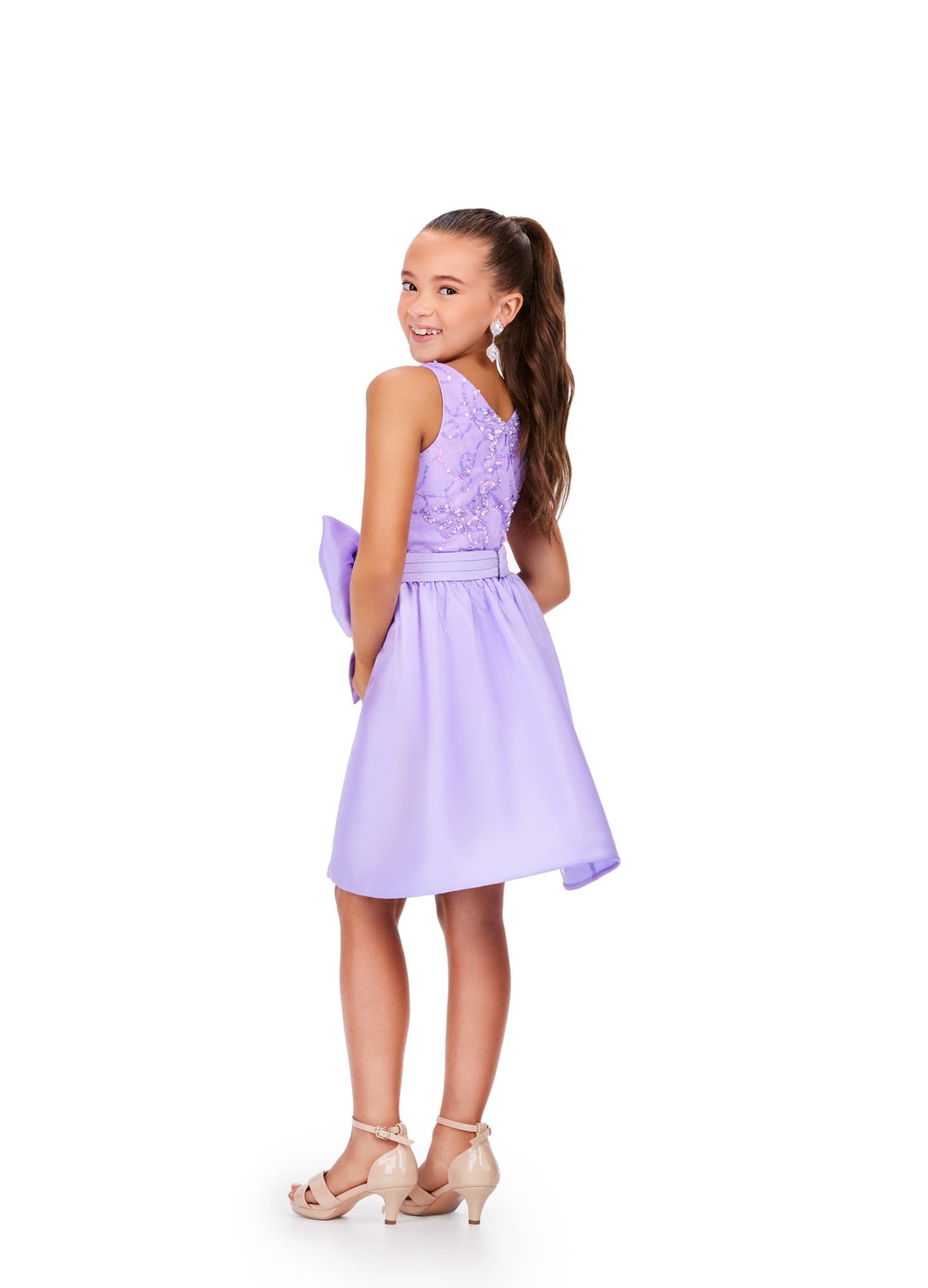 Ashley Lauren 8266 Short embellished Dress with Taffeta Overskirt with Bow