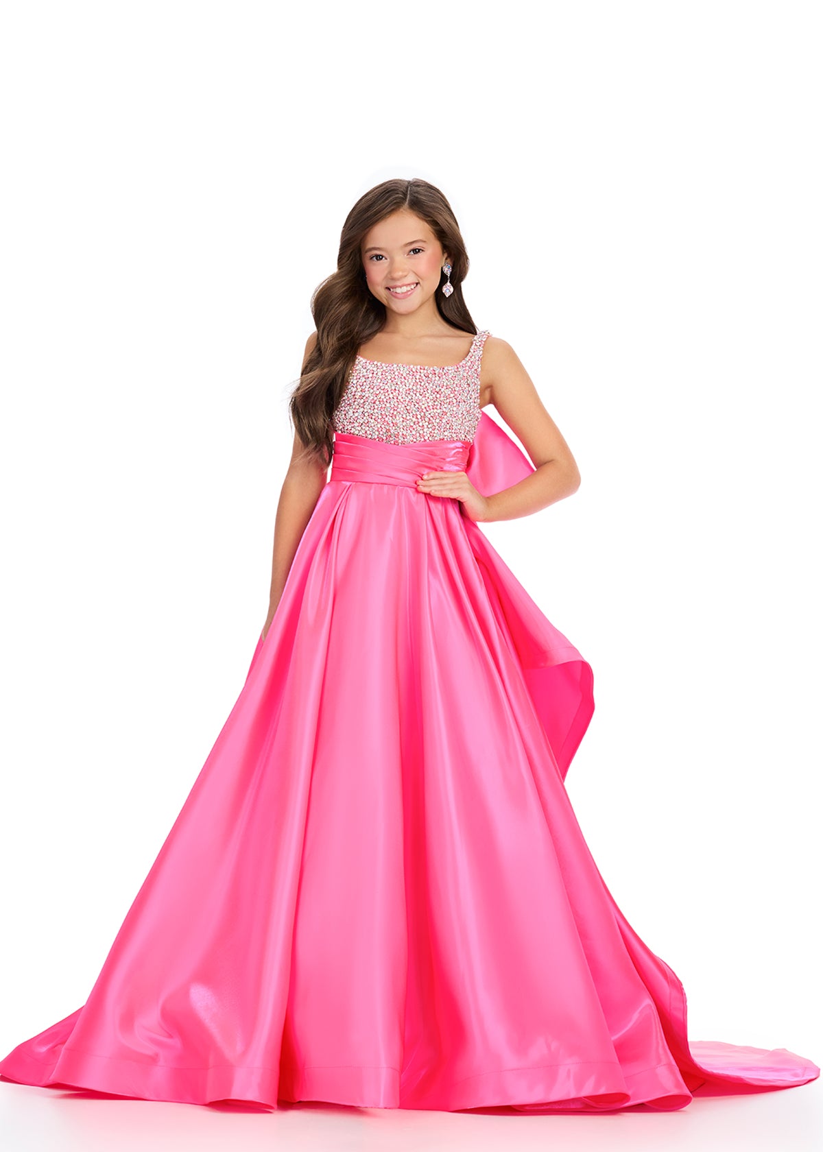 Get ready for a night to remember in the Ashley Lauren 8278 Girls Satin Ballgown. The embellished bodice and delicate spaghetti straps add a touch of elegance to this luxurious dress. Made with high-quality satin, this ballgown promises a comfortable and stunning fit for any special occasion.

Colors:&nbsp; Hot Pink, Orchid, White