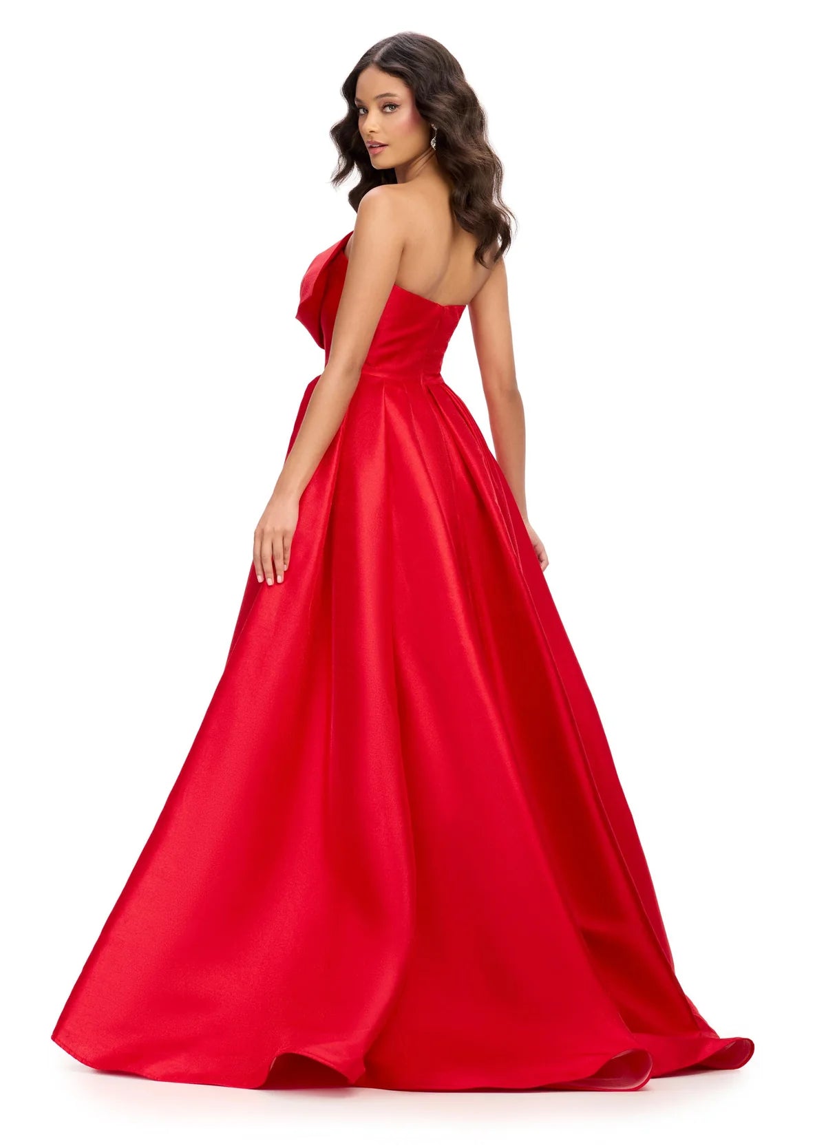 Ashley Lauren 11609 Long Prom Dress Strapless Plus Size Mikado Ball Gown Oversized Bow Formal Pageant